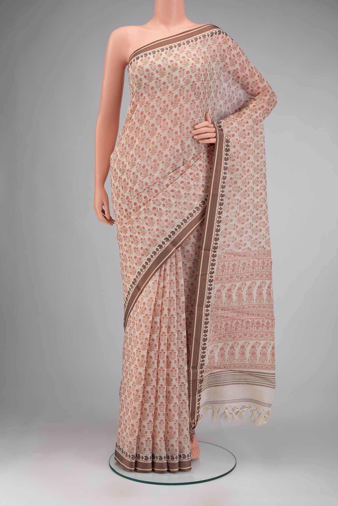 Cream Tussar Silk Saree