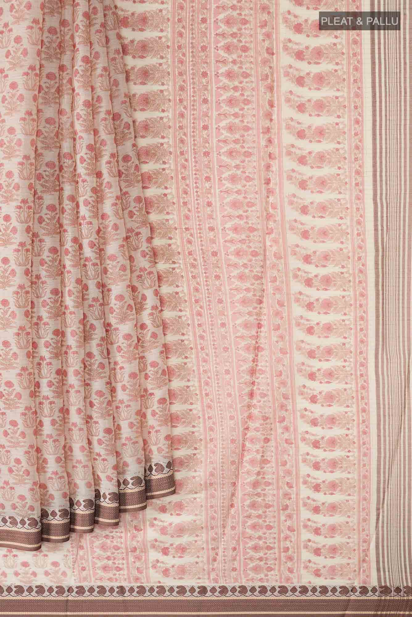 Cream Tussar Silk Saree