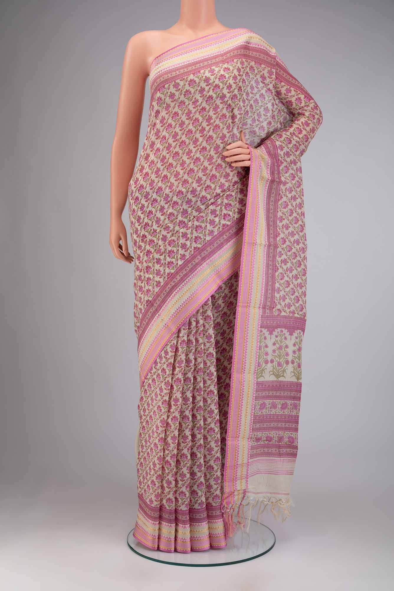 Cream Tussar Silk Saree
