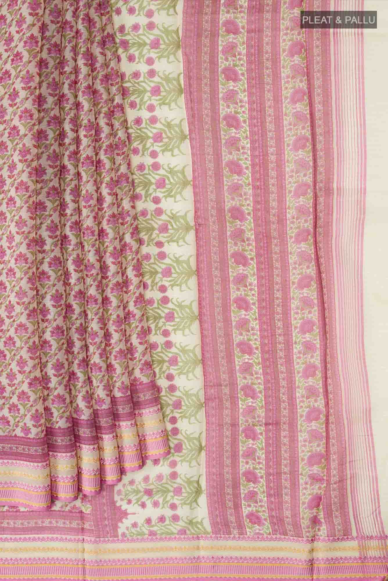 Cream Tussar Silk Saree