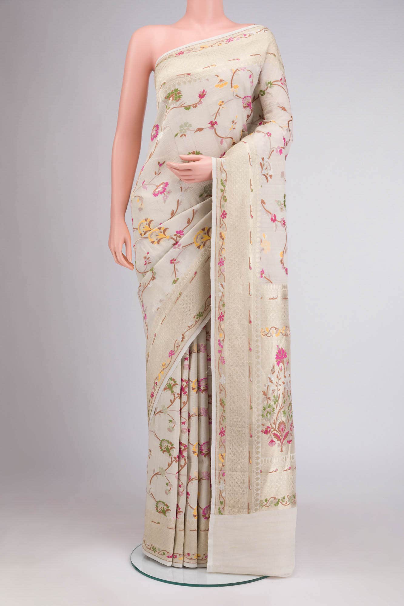 Beige Tussar Silk Saree