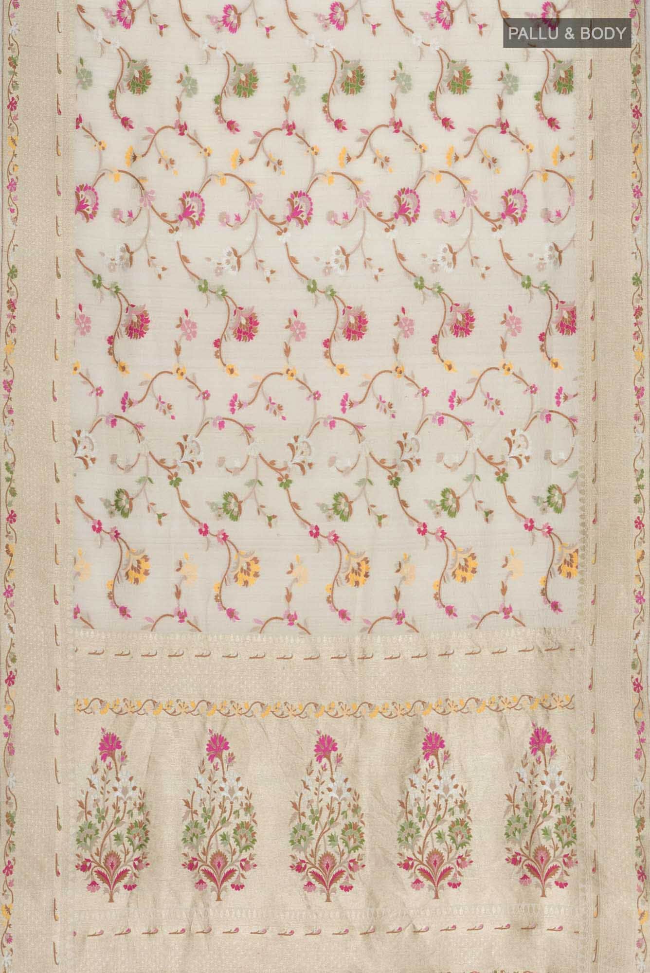 Beige Tussar Silk Saree