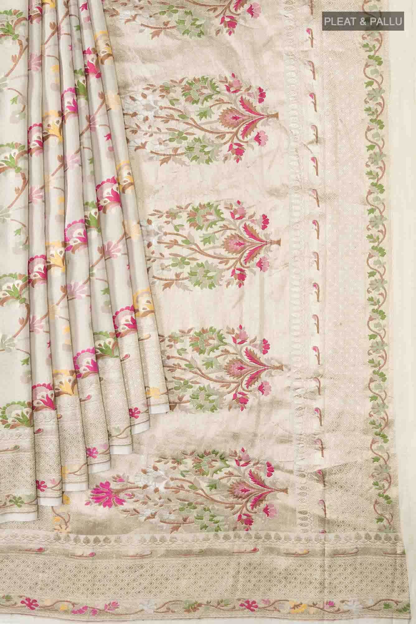 Beige Tussar Silk Saree