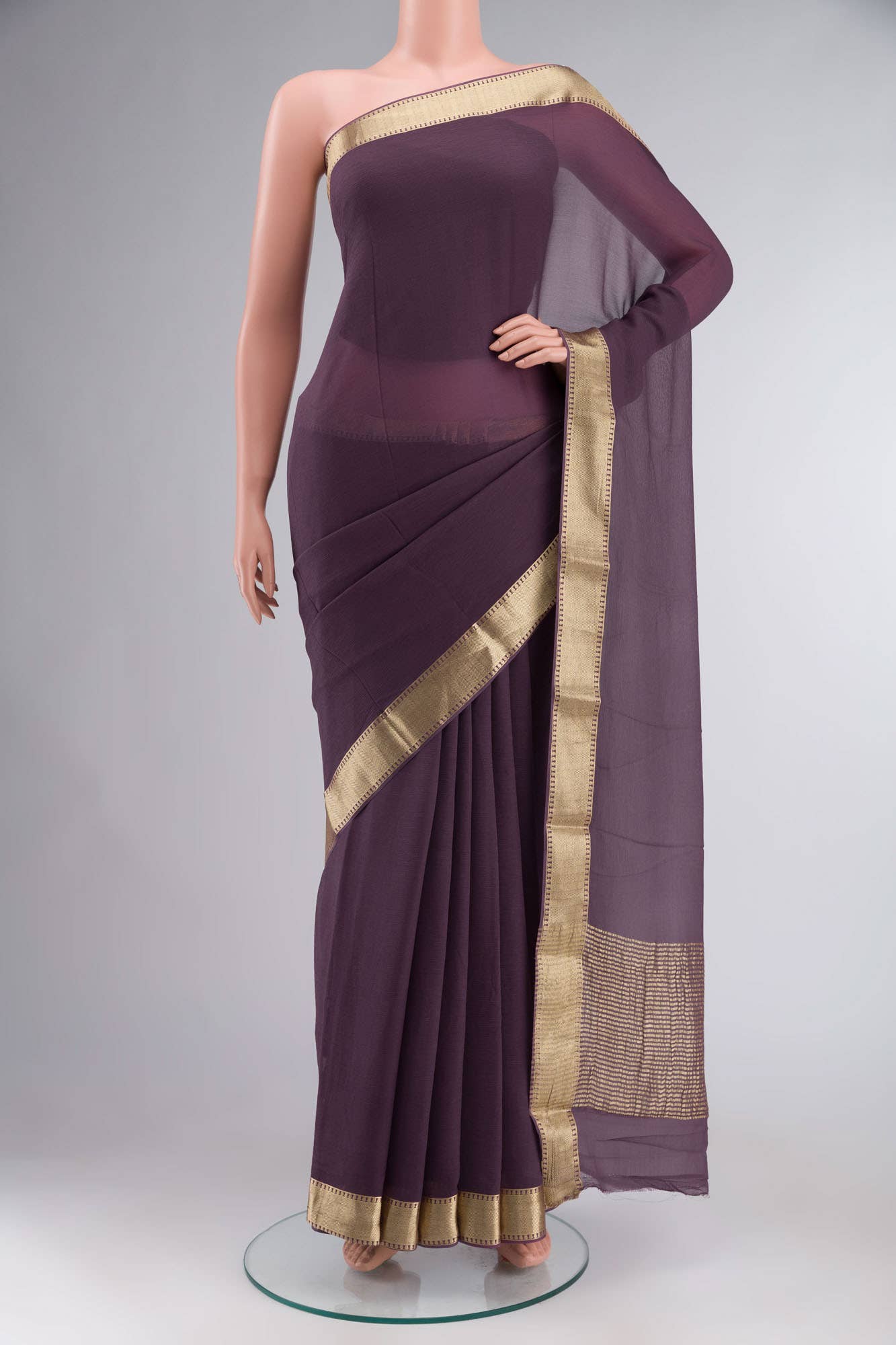 Dark Mauve Mysore Chiffon Saree