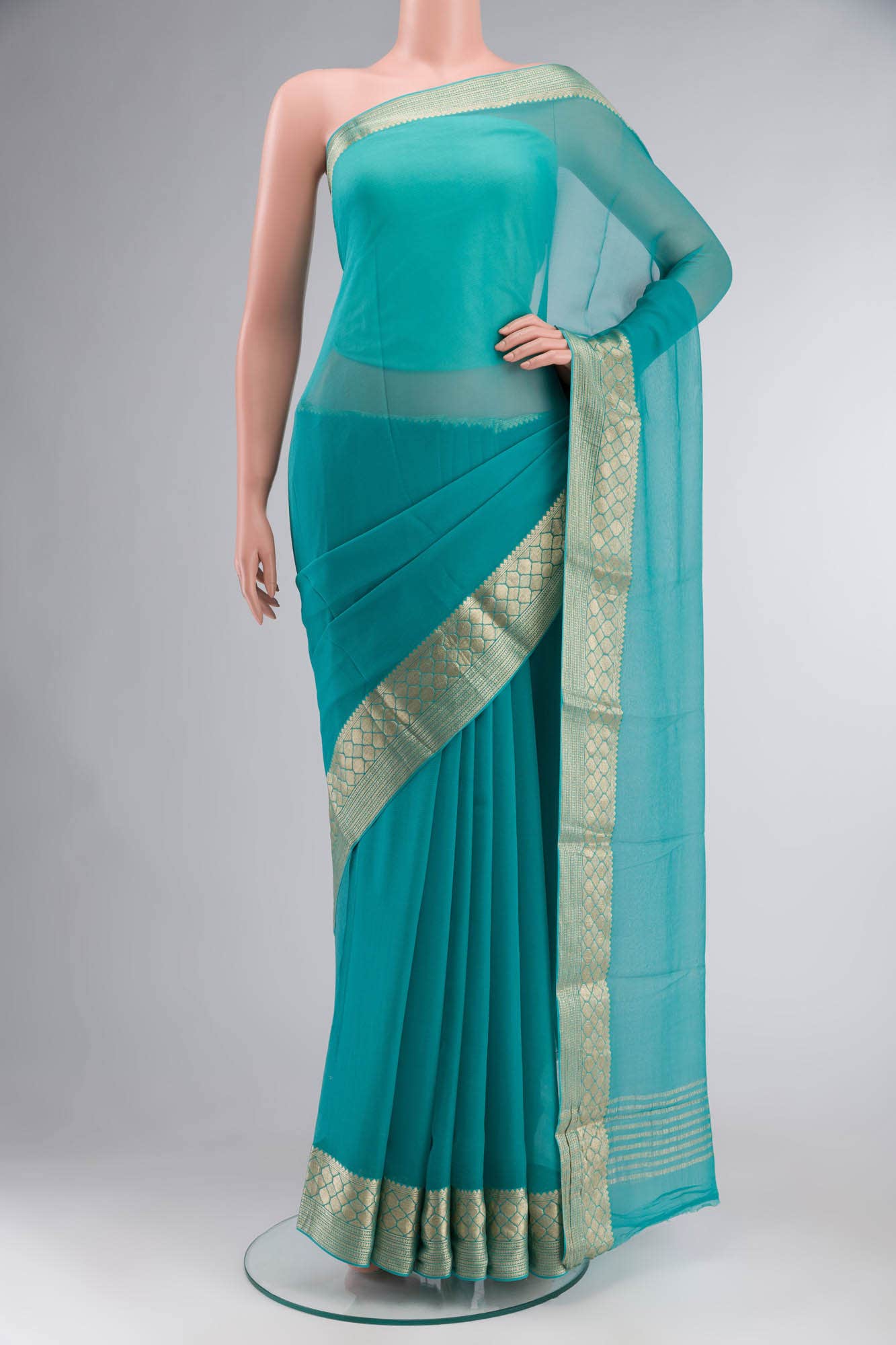 Turquoise Mysore Chiffon Saree