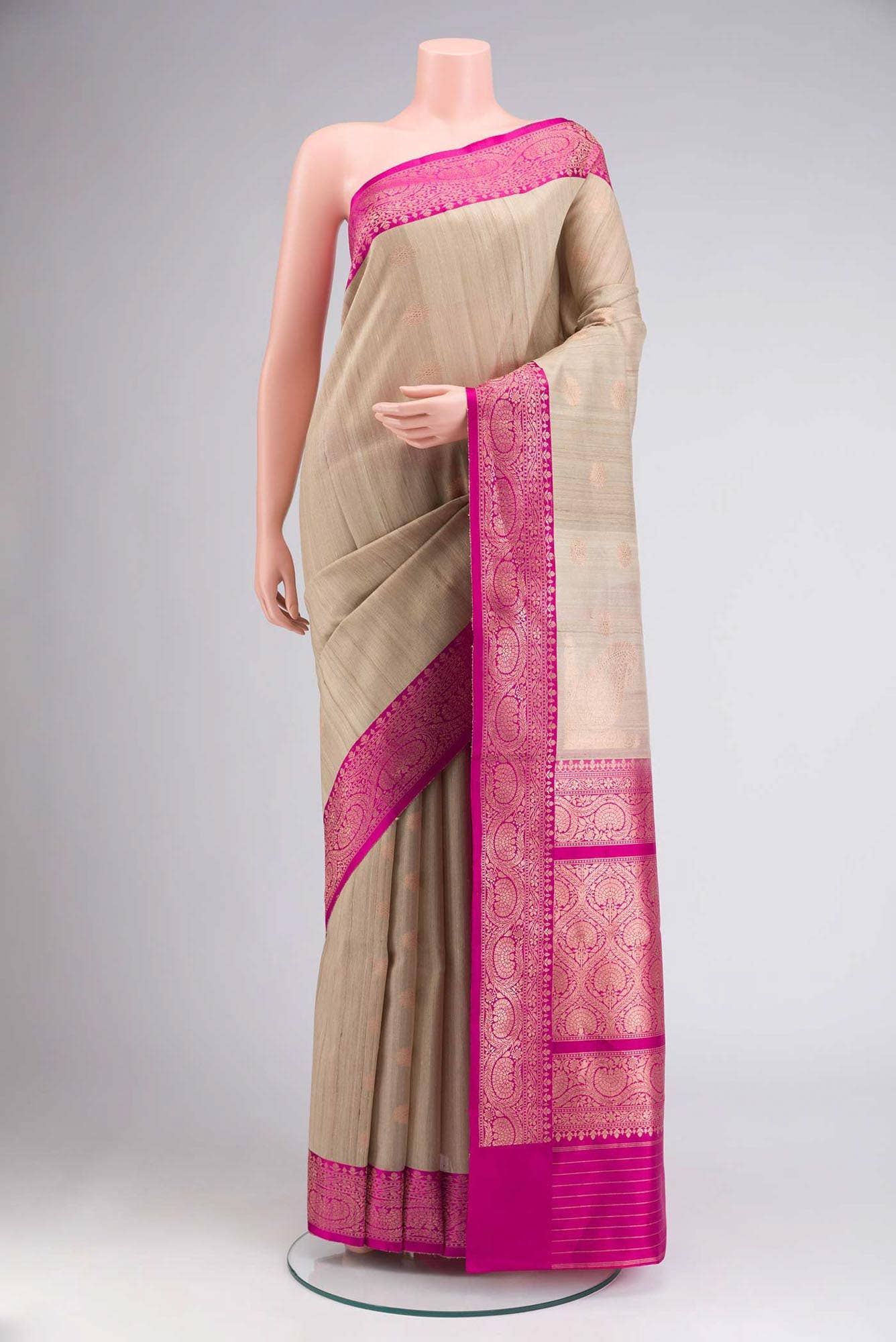 Beige Banarasi Tussar Silk Saree