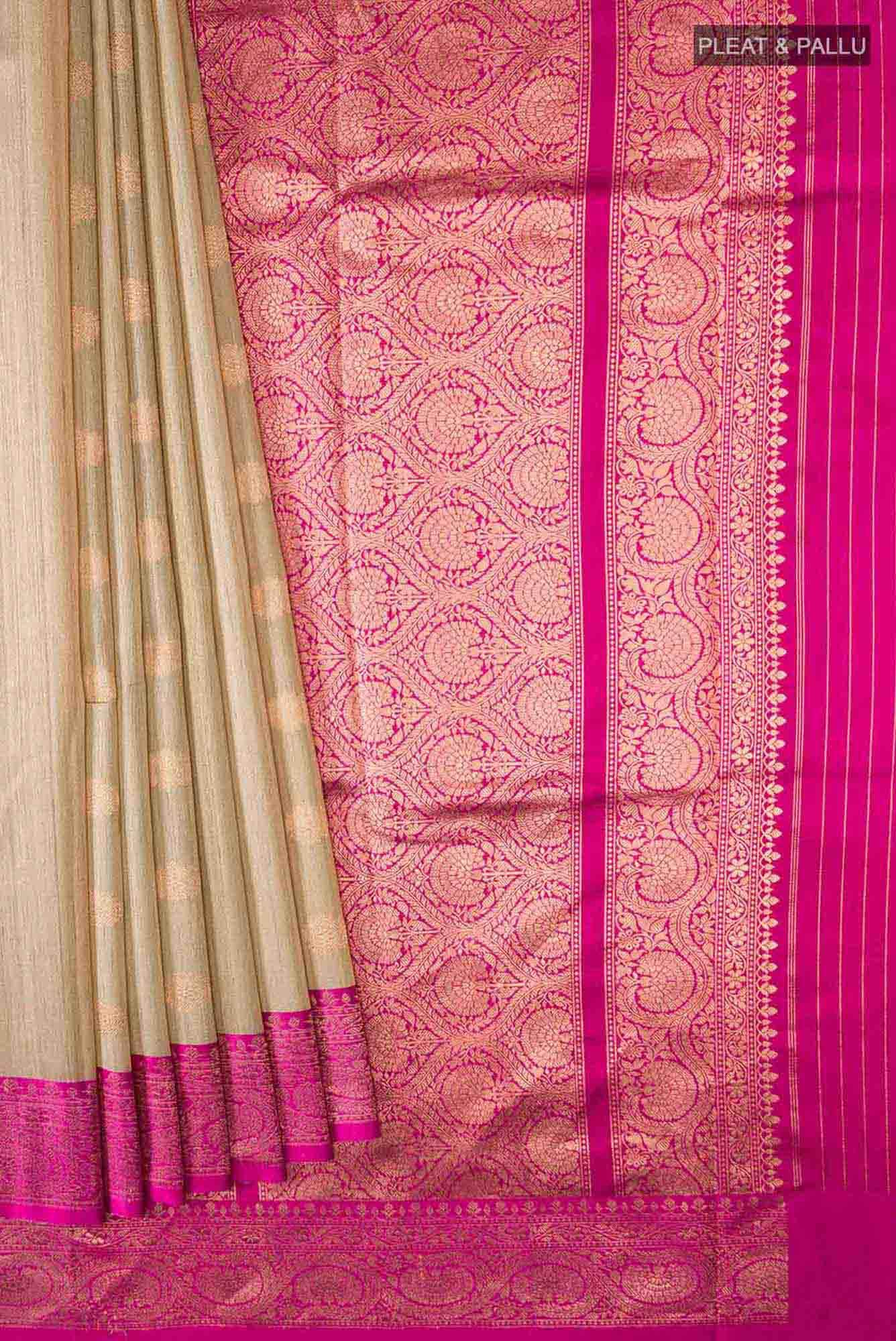 Beige Banarasi Tussar Silk Saree
