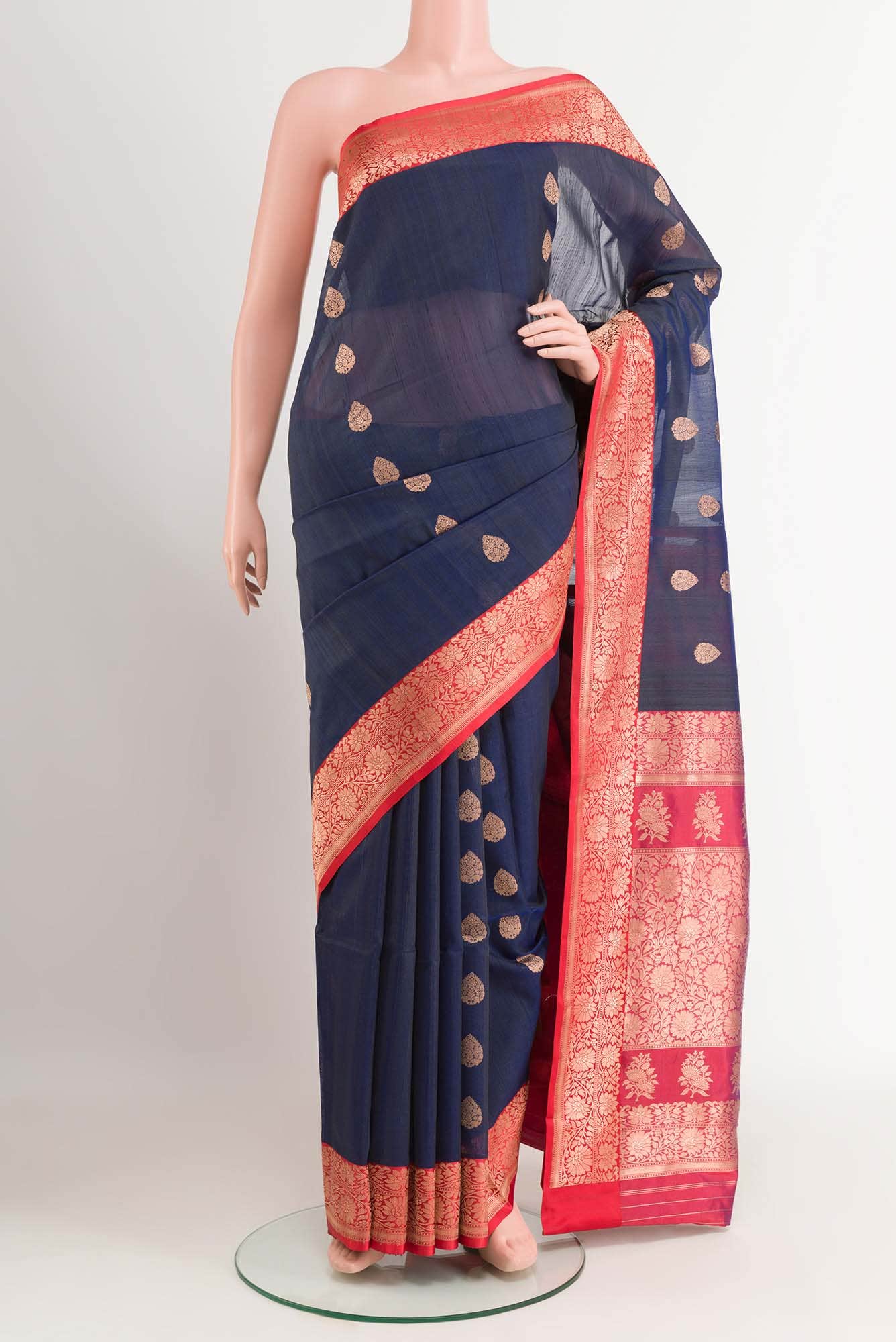 Dark Blue Banarasi Katan Silk Saree