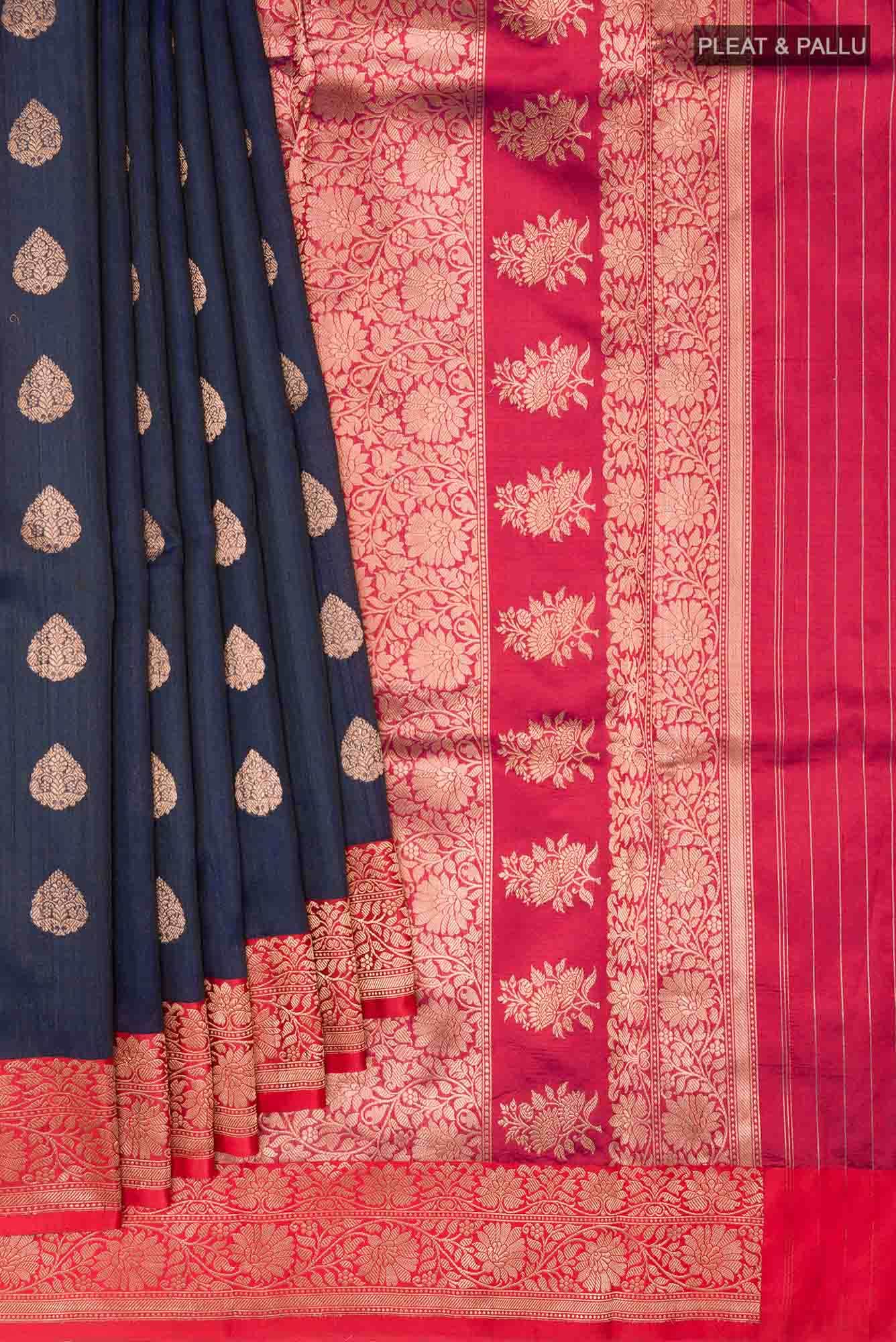 Dark Blue Banarasi Katan Silk Saree