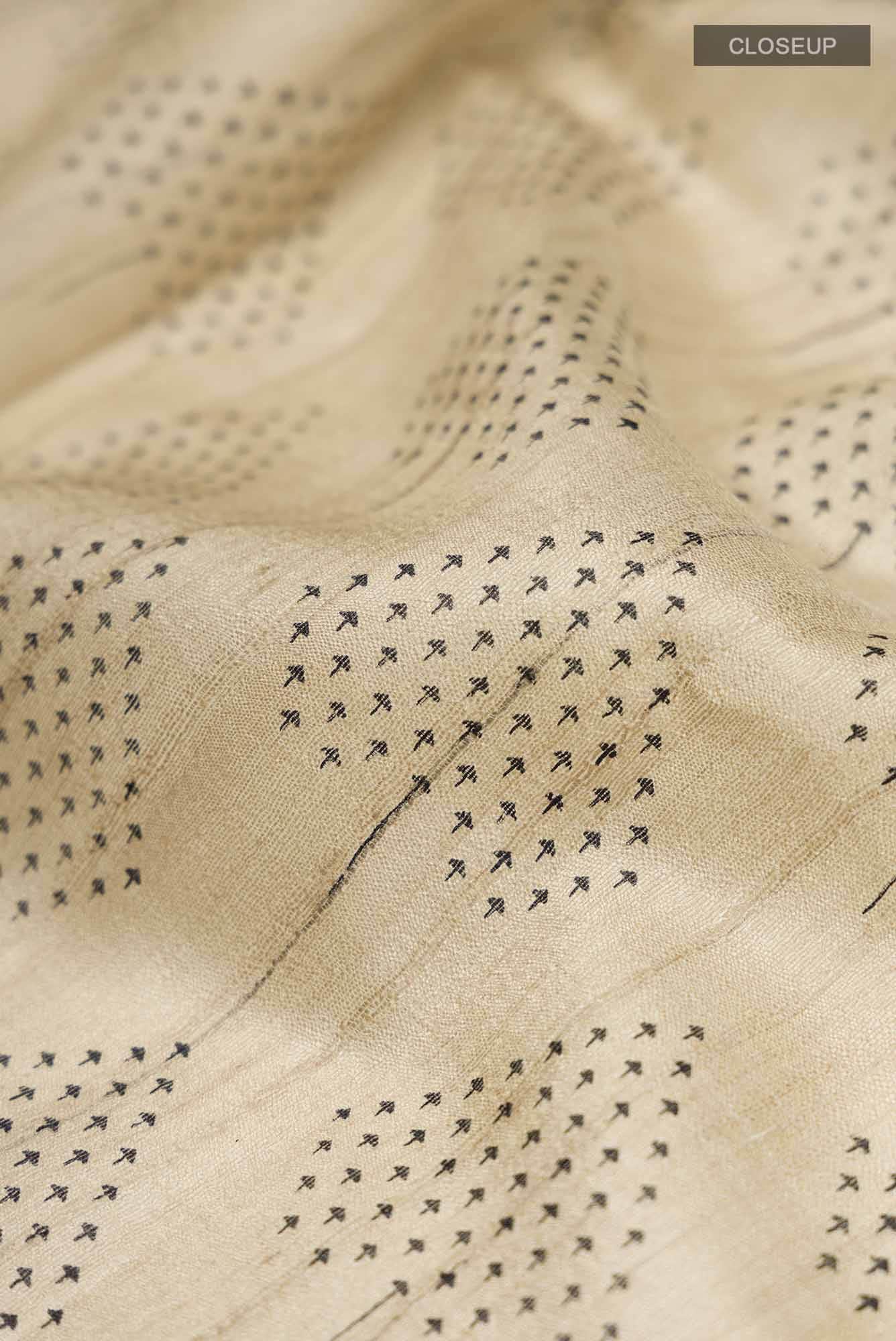 Beige Tussar Silk Saree
