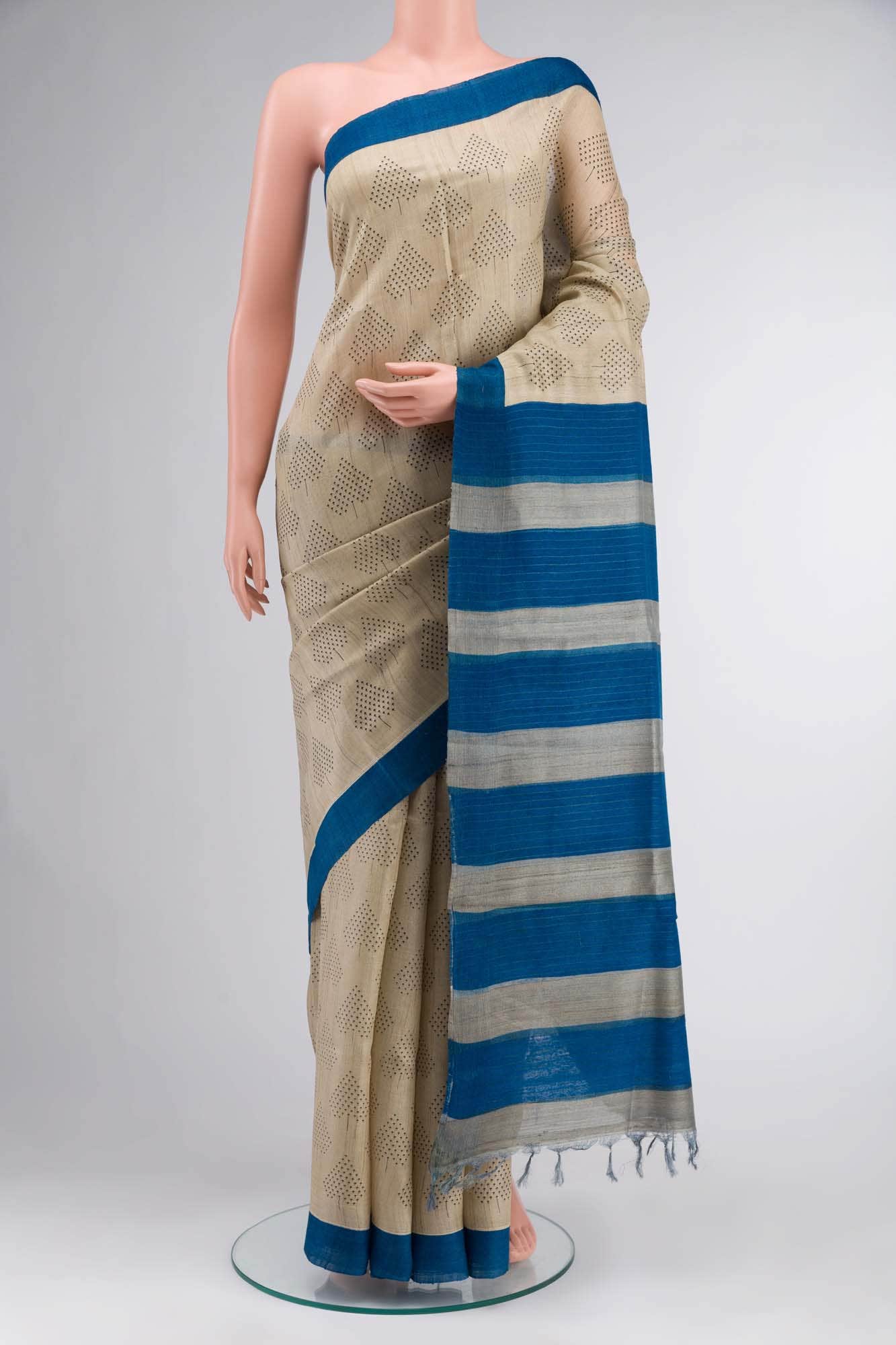 Beige Tussar Silk Saree