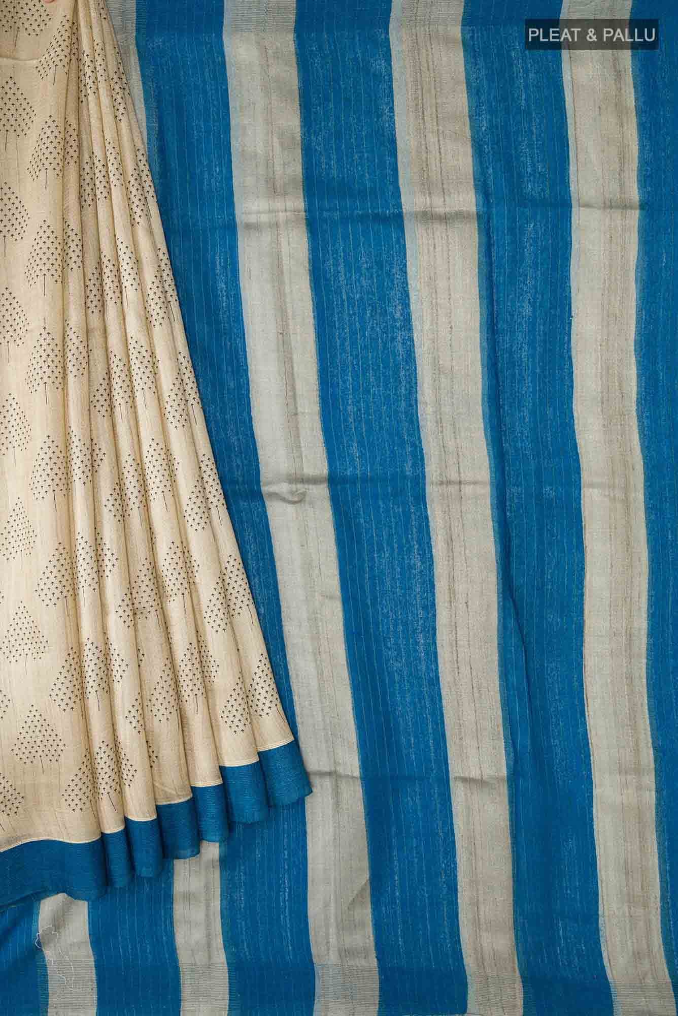 Beige Tussar Silk Saree