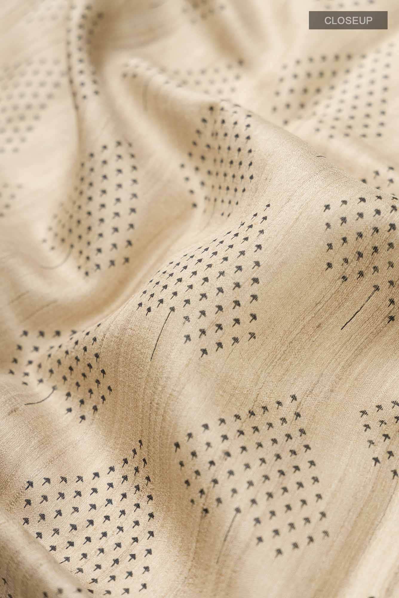 Beige Tussar Silk Saree