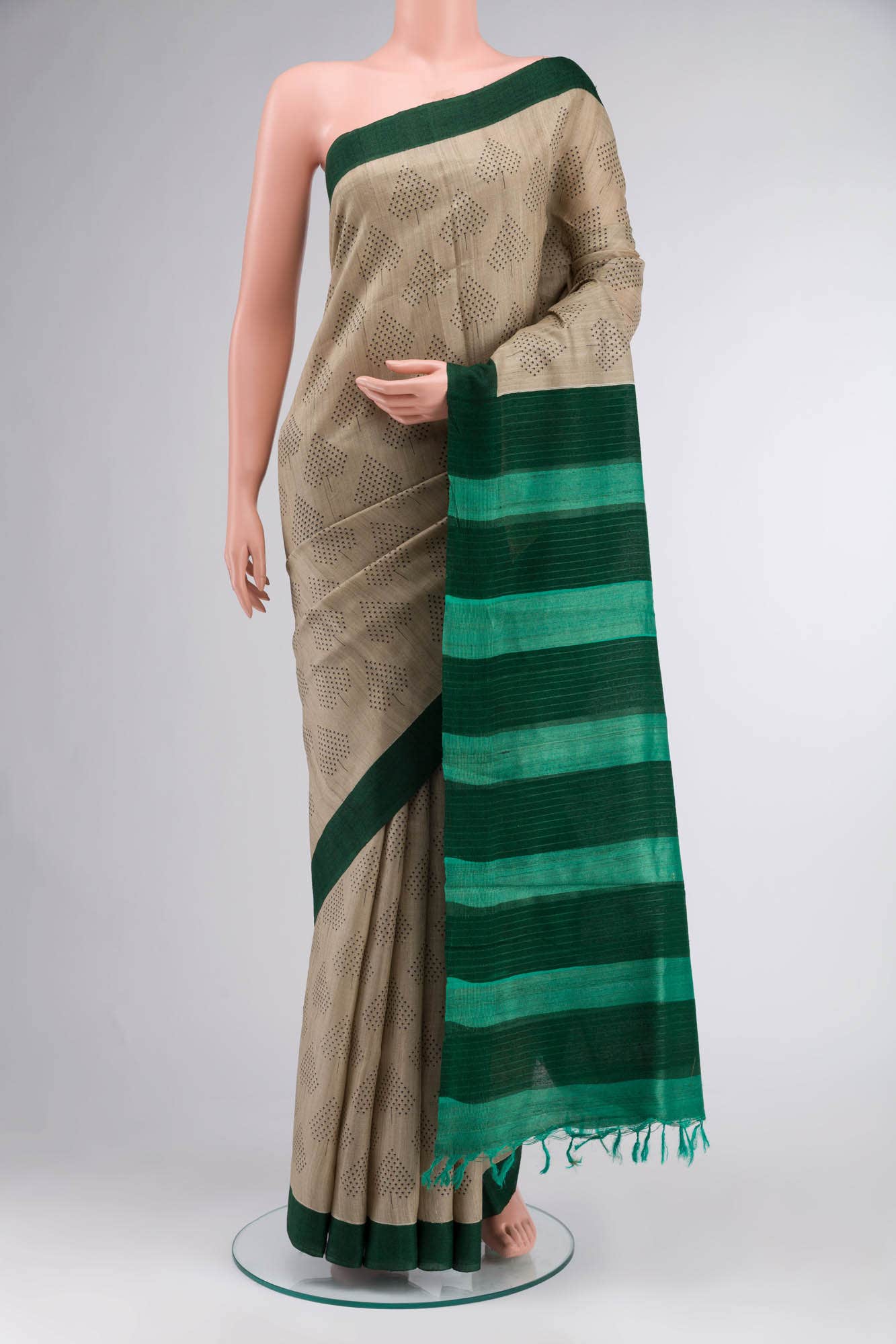 Beige Tussar Silk Saree
