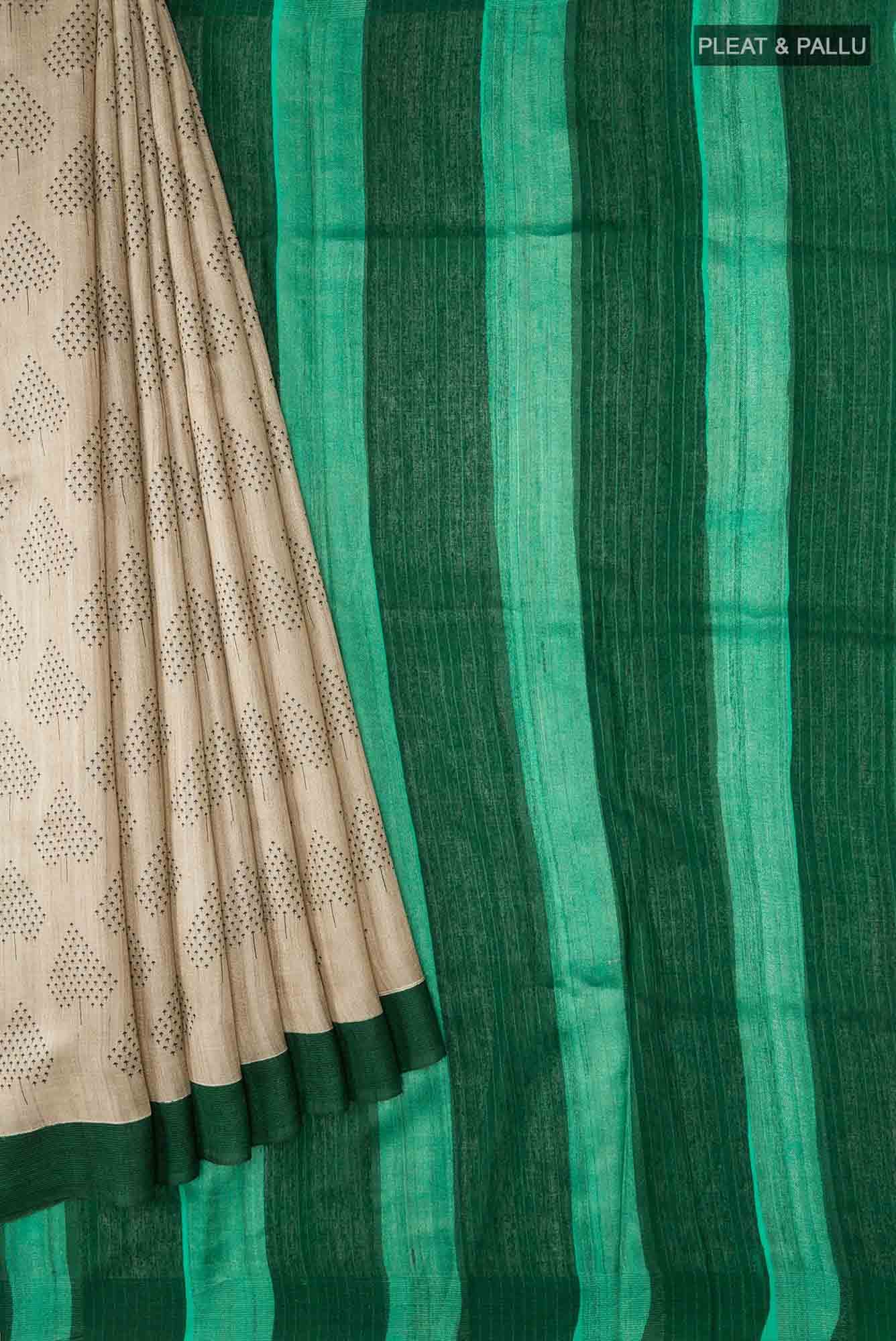 Beige Tussar Silk Saree