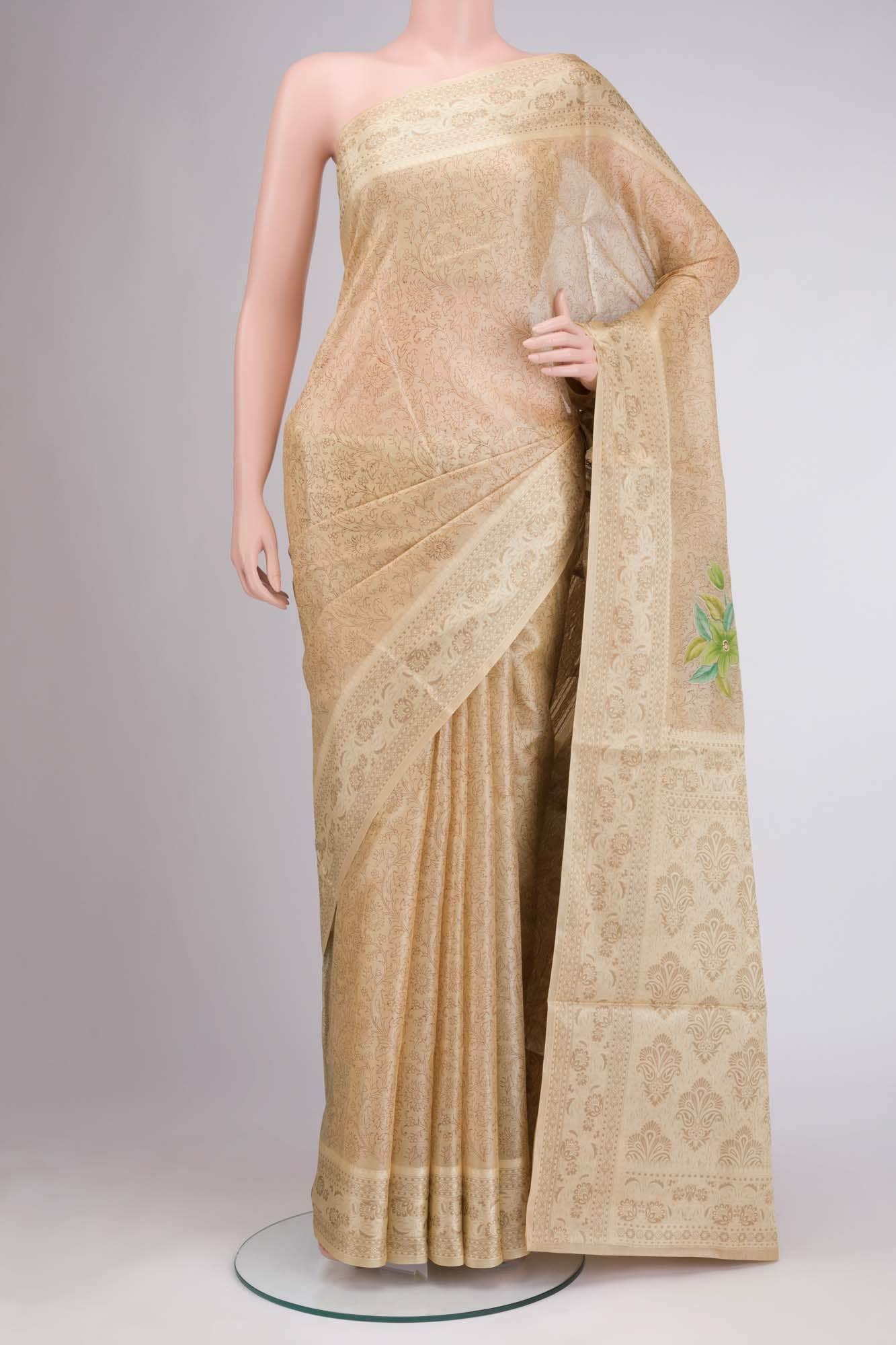 Beige Tussar Silk Saree