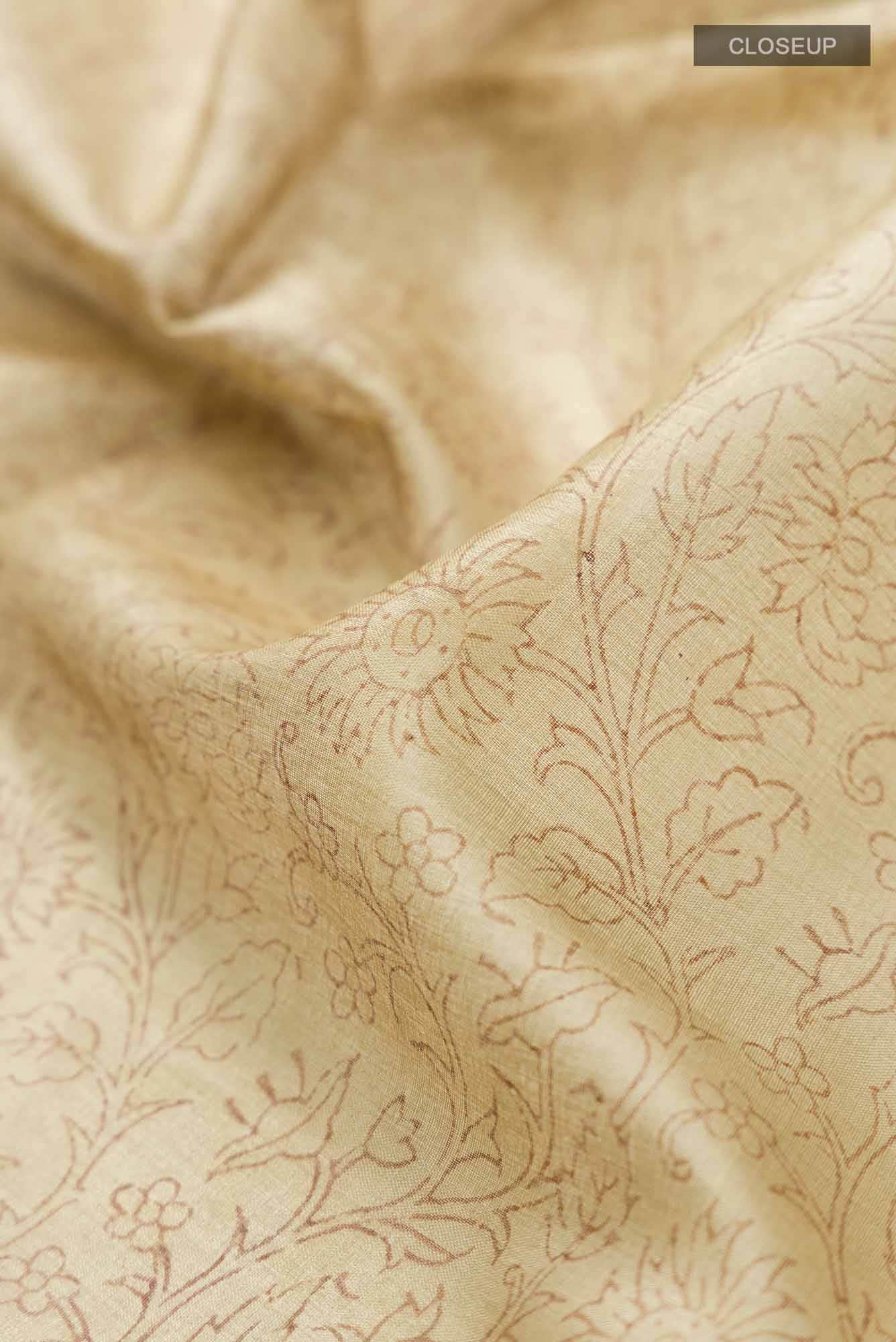 Beige Tussar Silk Saree