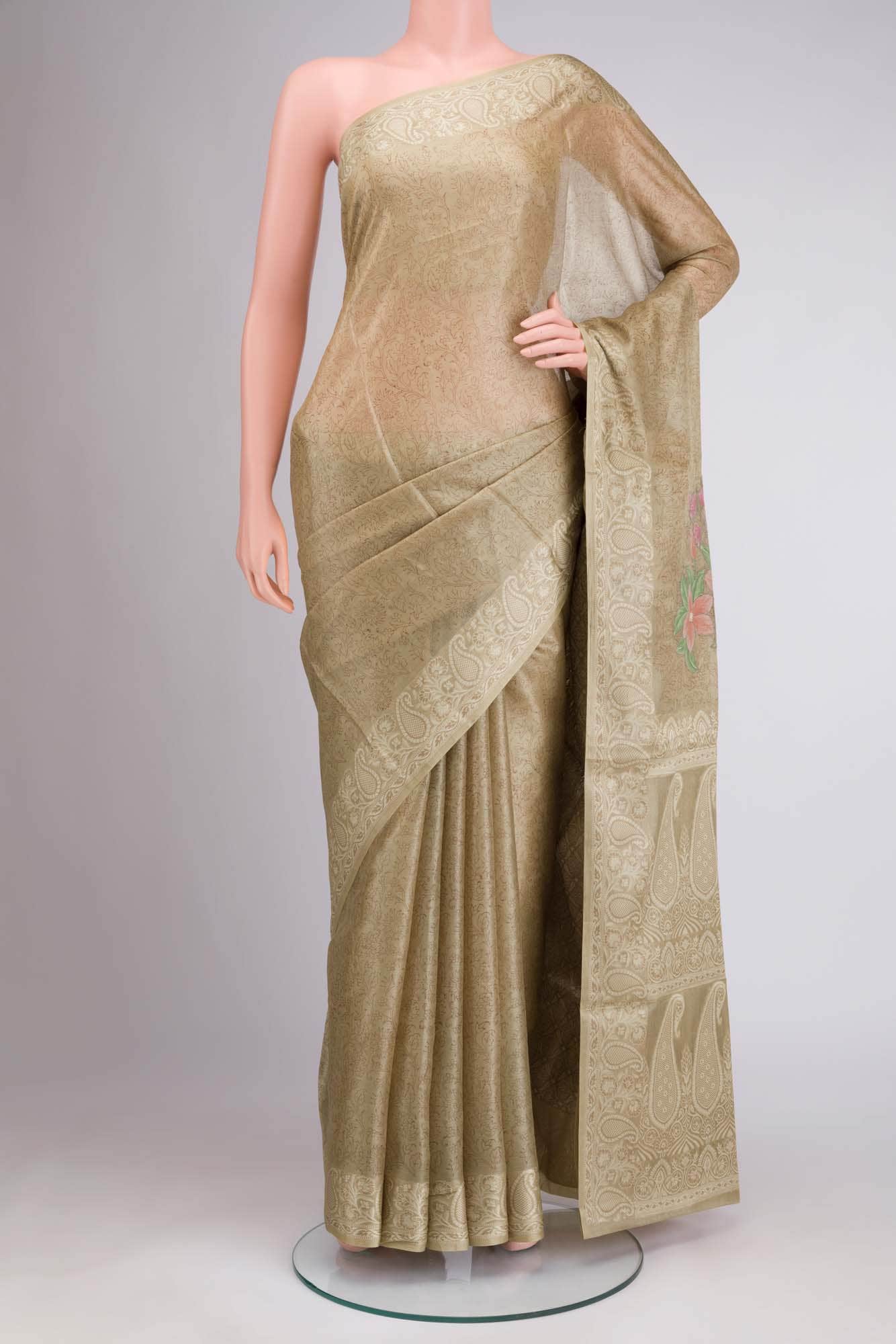 Beige Tussar Silk Saree