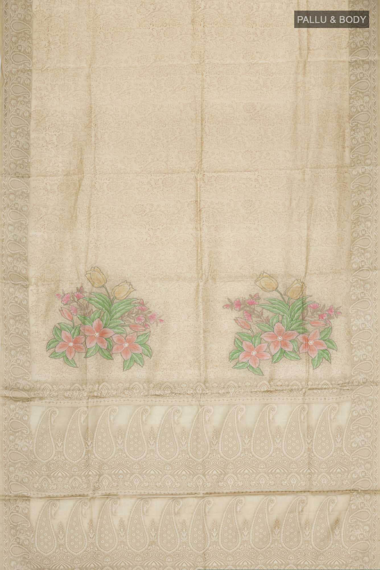Beige Tussar Silk Saree