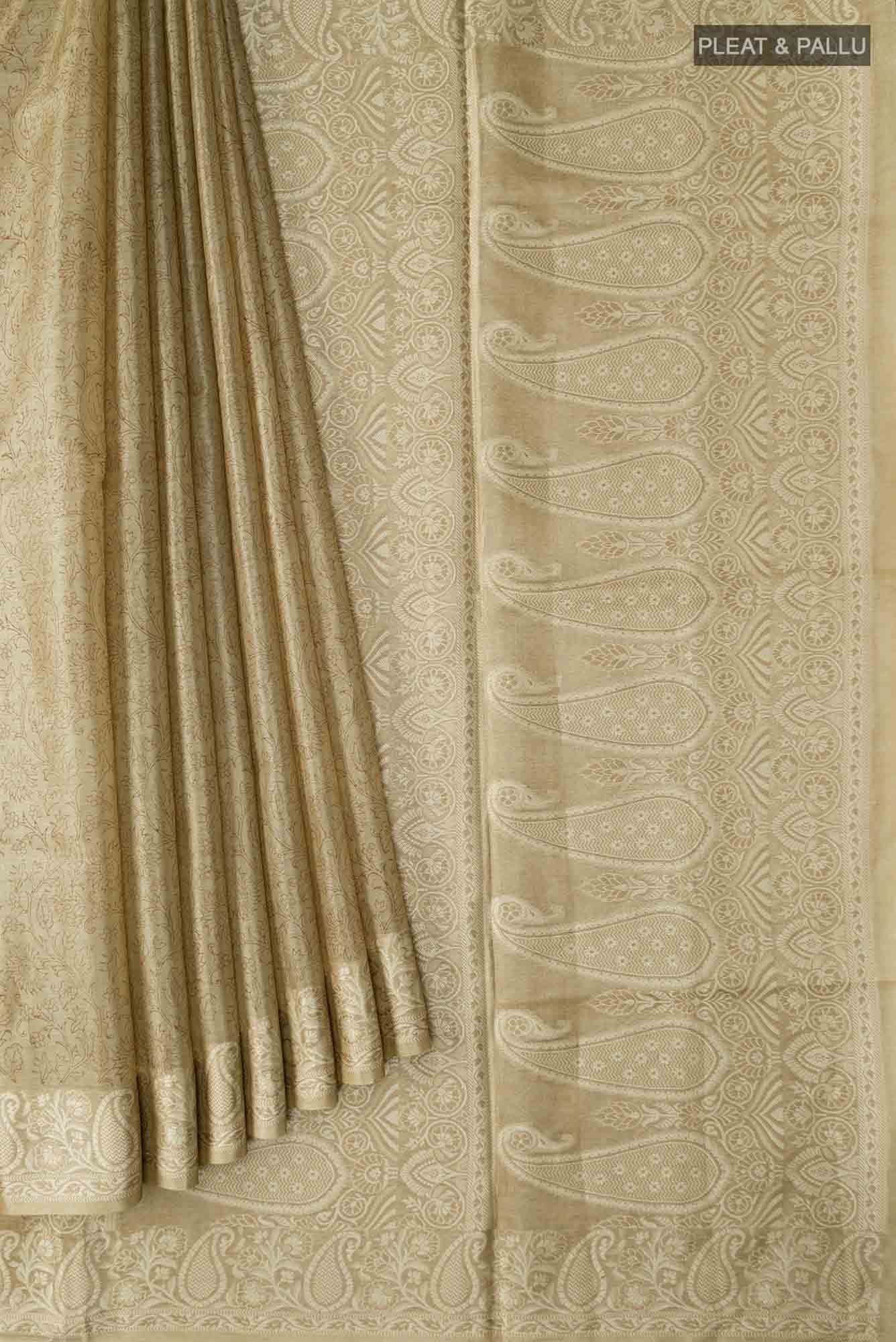 Beige Tussar Silk Saree