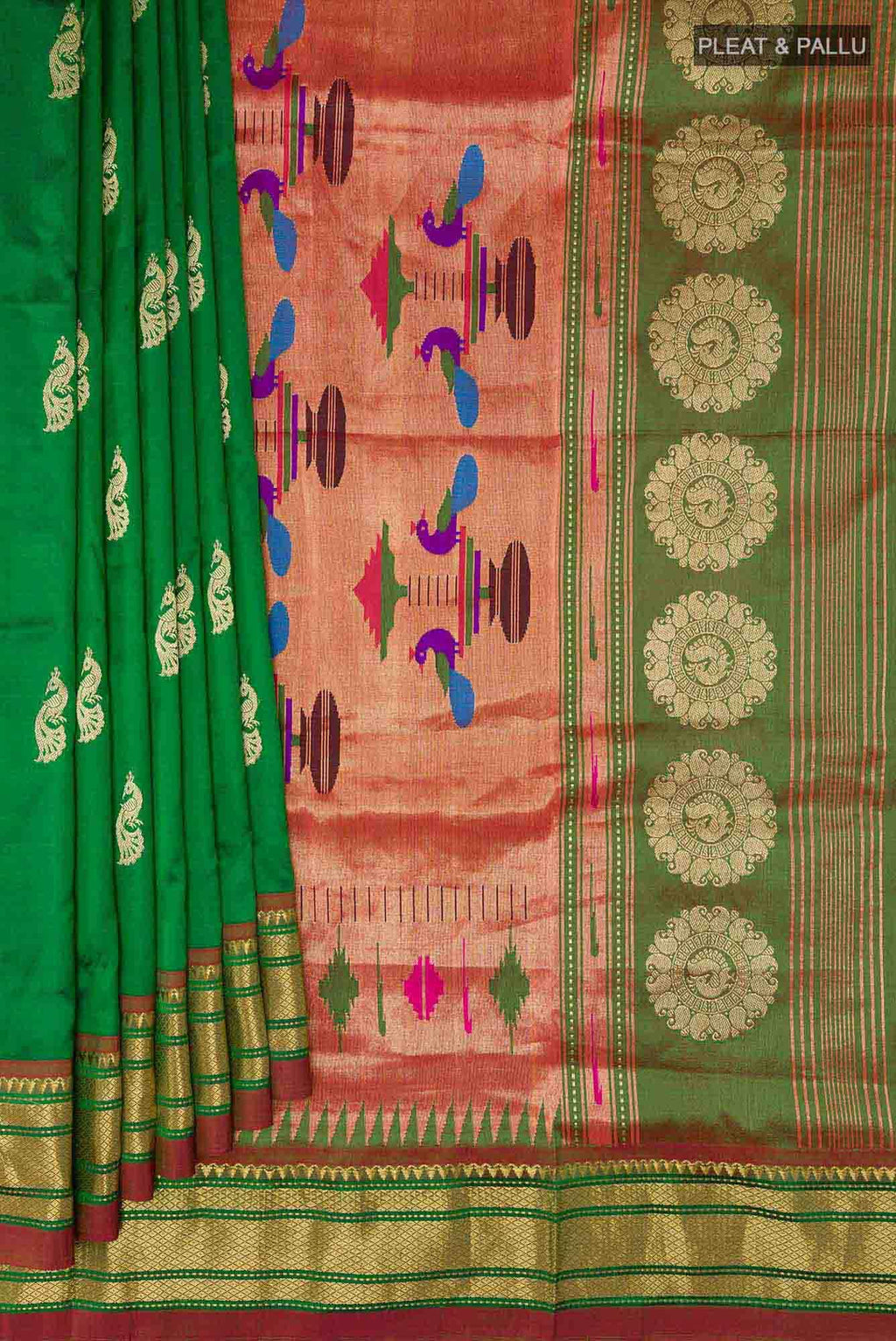 Bottle Green Paithani Silk Saree