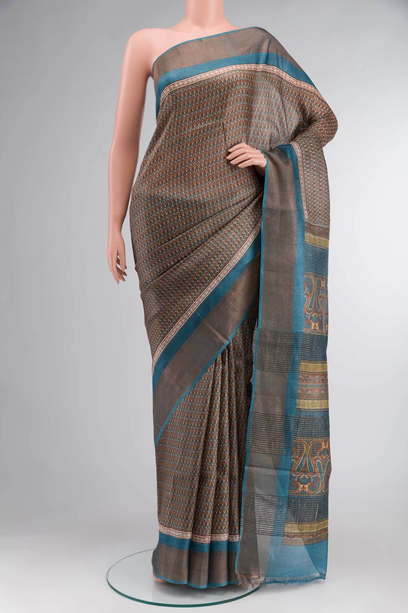 Brown Bhagalpuri Tussar Silk Saree