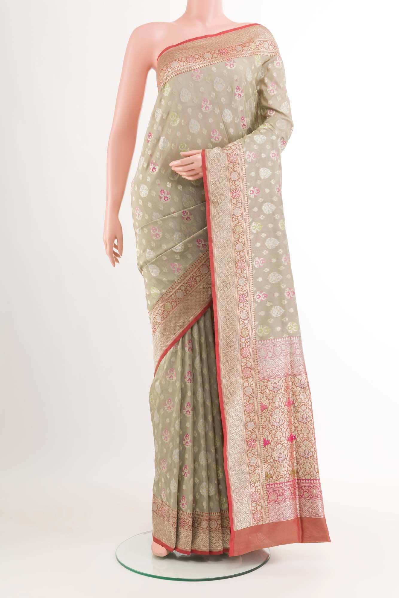 Grey Blended Banarasi Silk Saree