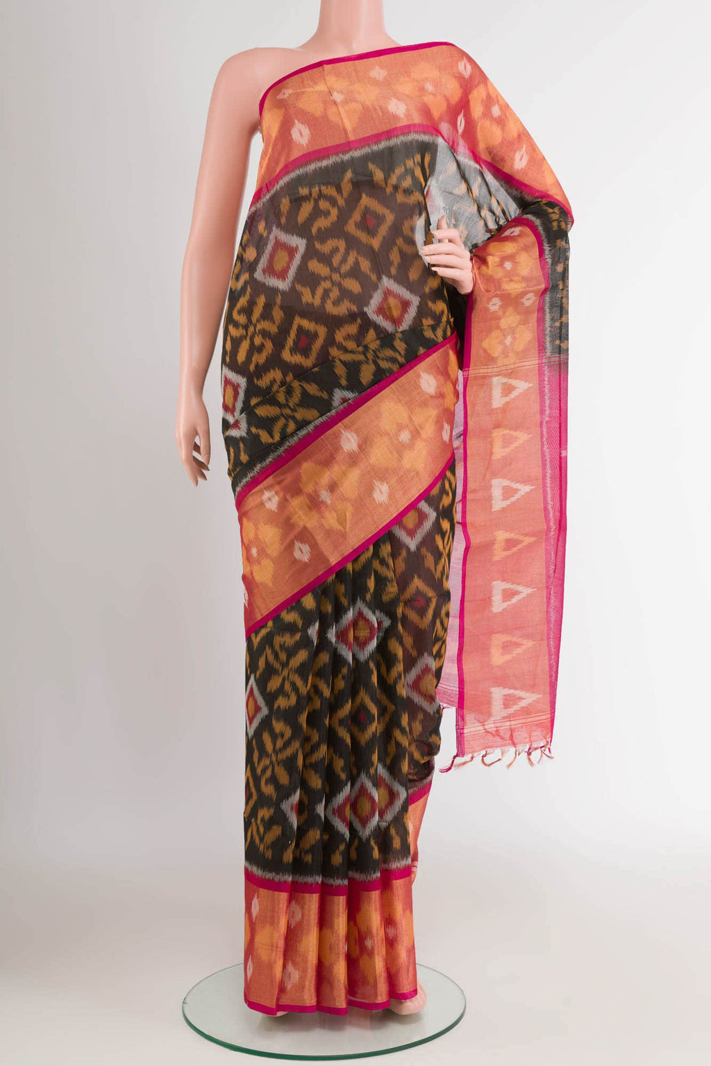 Black Blended Kora Cotton Saree