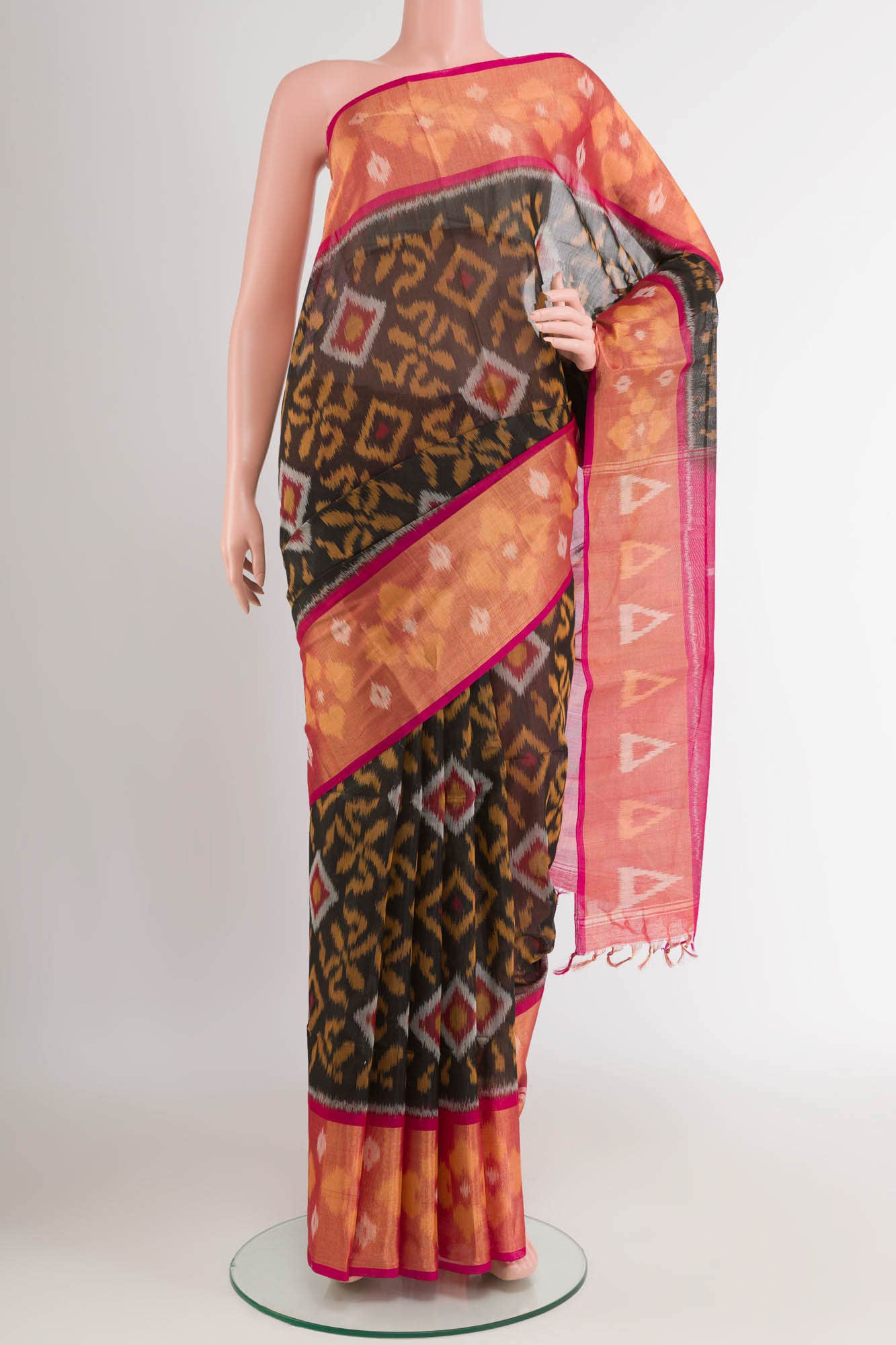 Black Blended Kora Cotton Saree