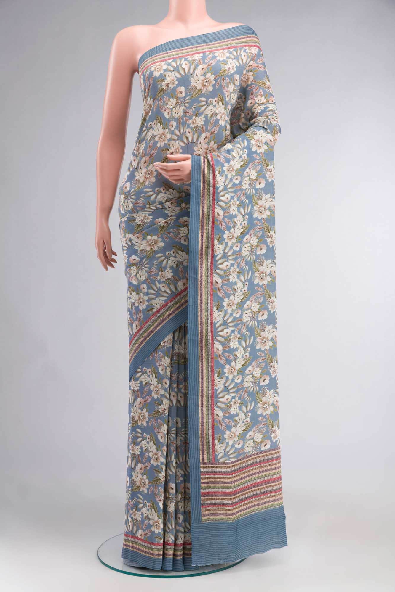 Blue Mysore Crepe Saree