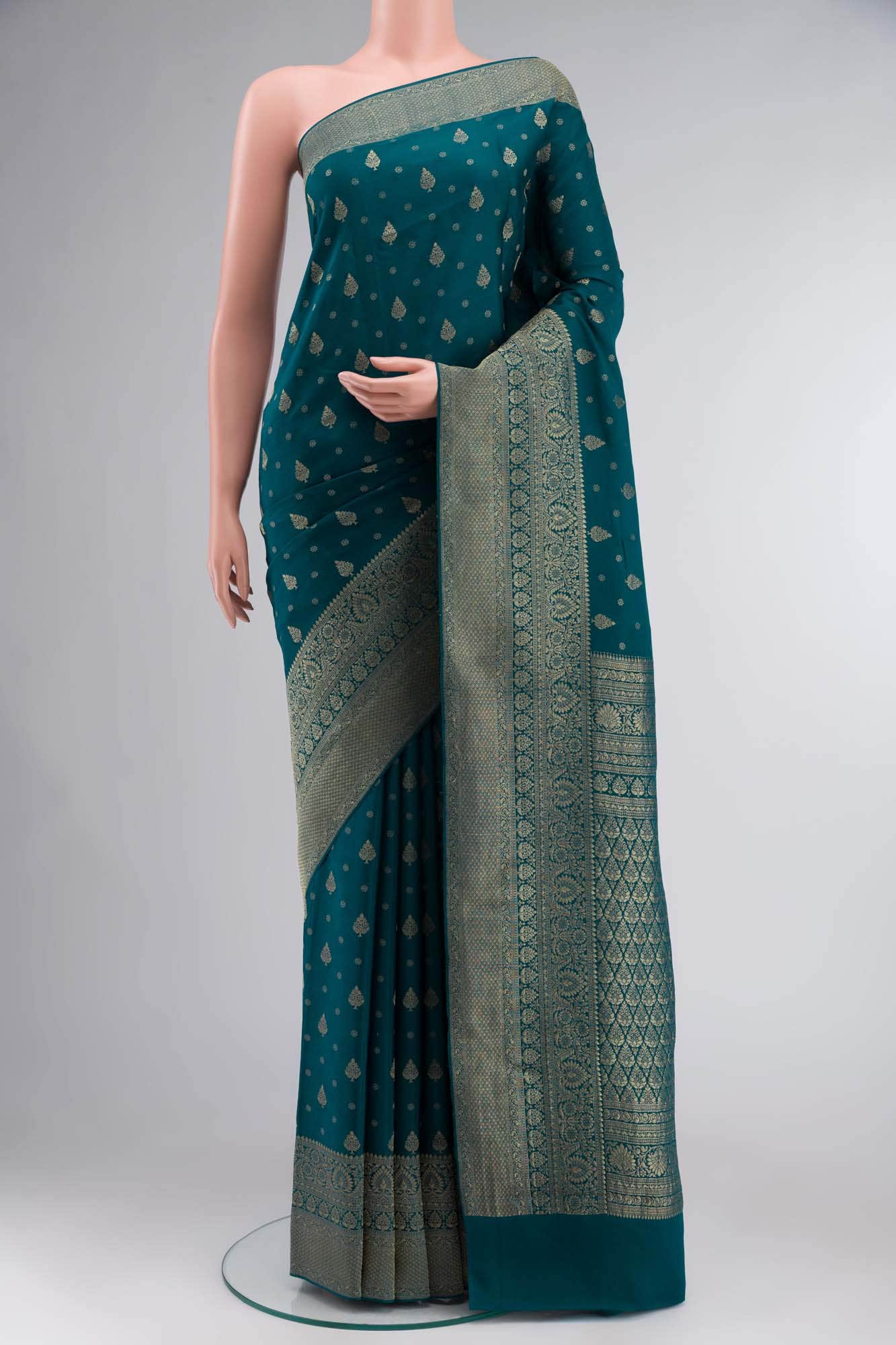 Blue Mysore Crepe Saree