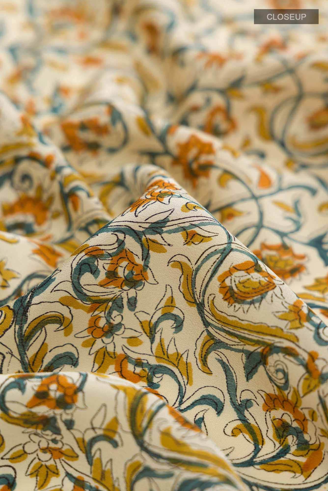 Cream Mysore Crepe Saree