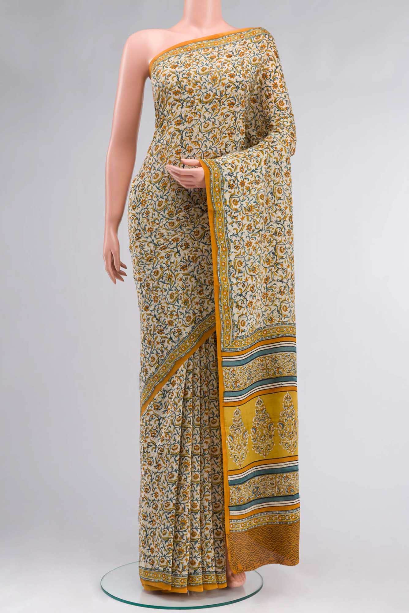 Cream Mysore Crepe Saree