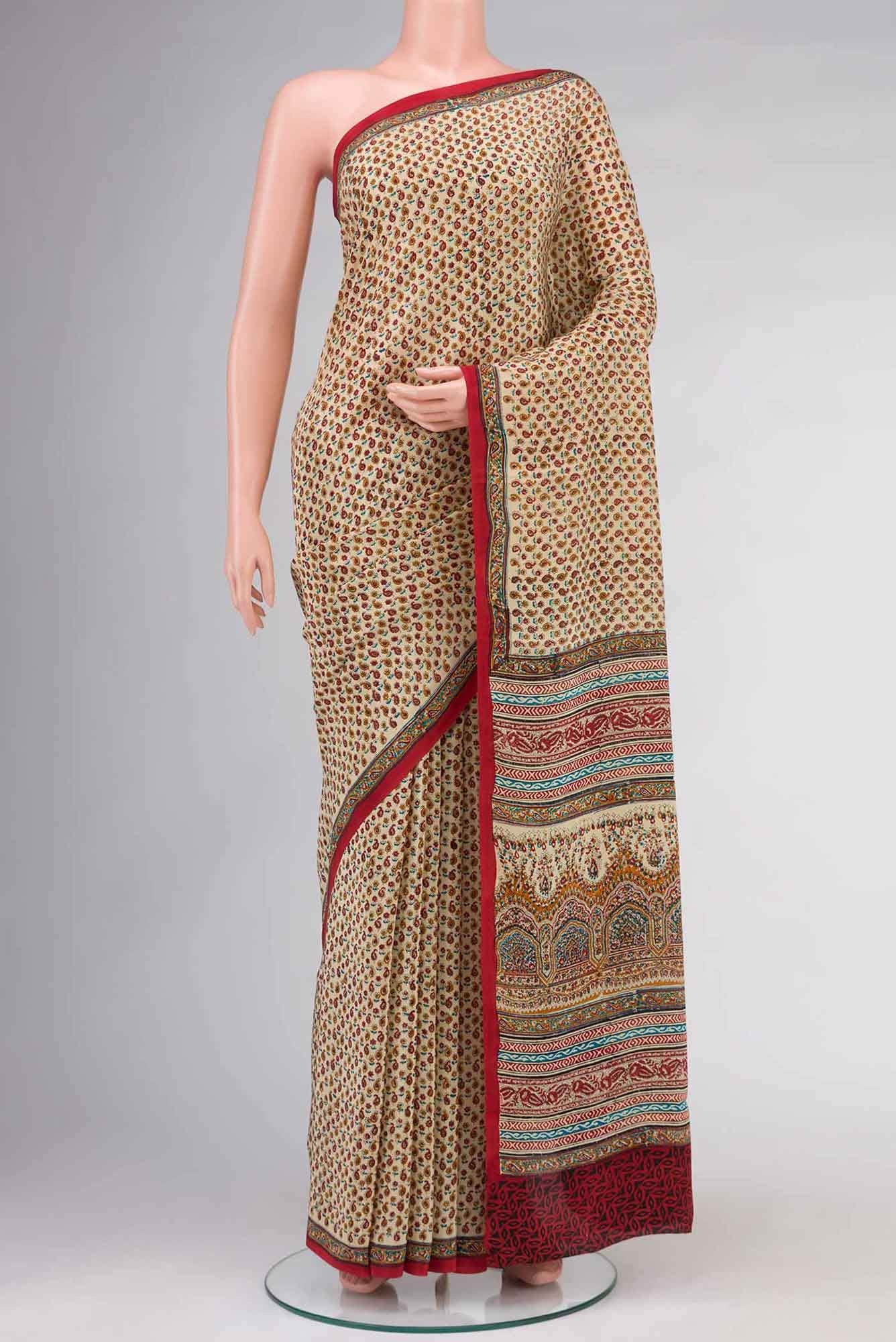 Beige Mysore Crepe Saree