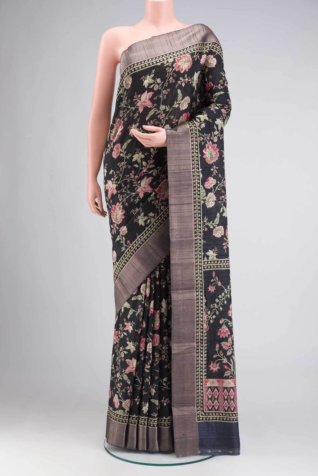 Black Tussar Silk Saree