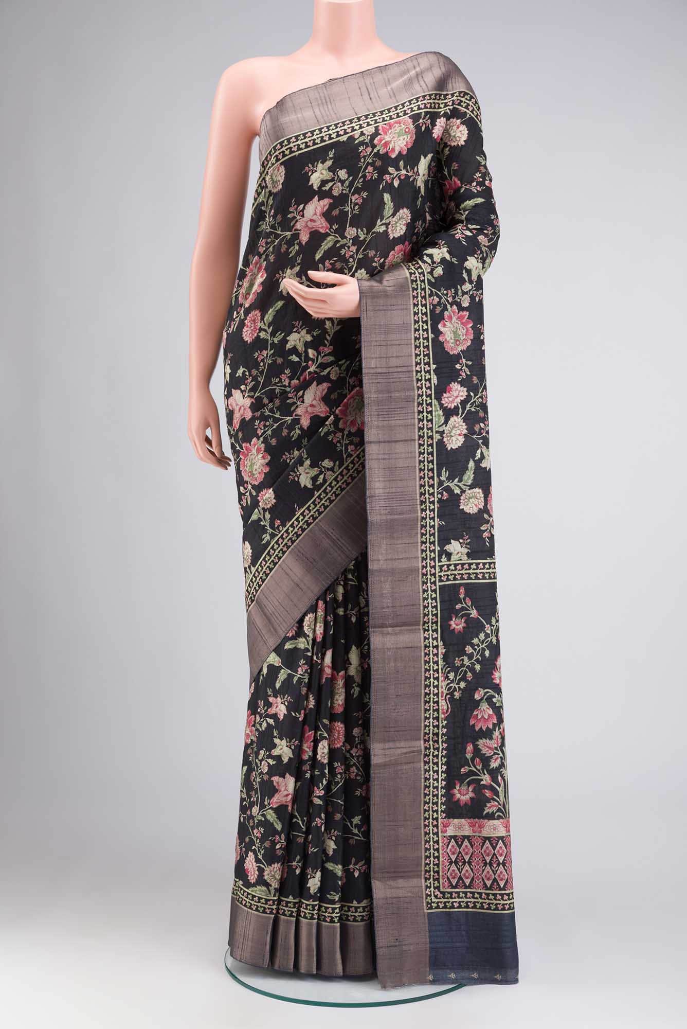 Black Tussar Silk Saree