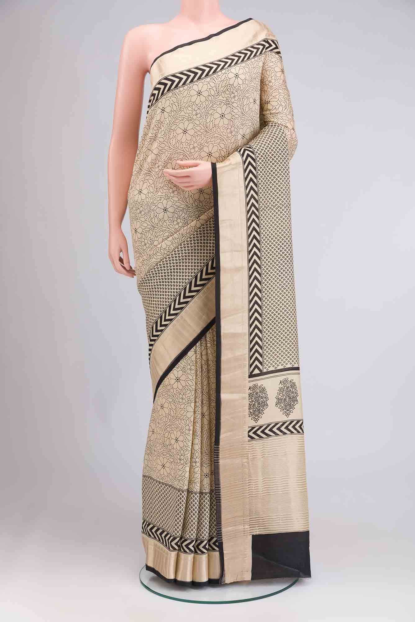 Beige Silk Cotton Saree
