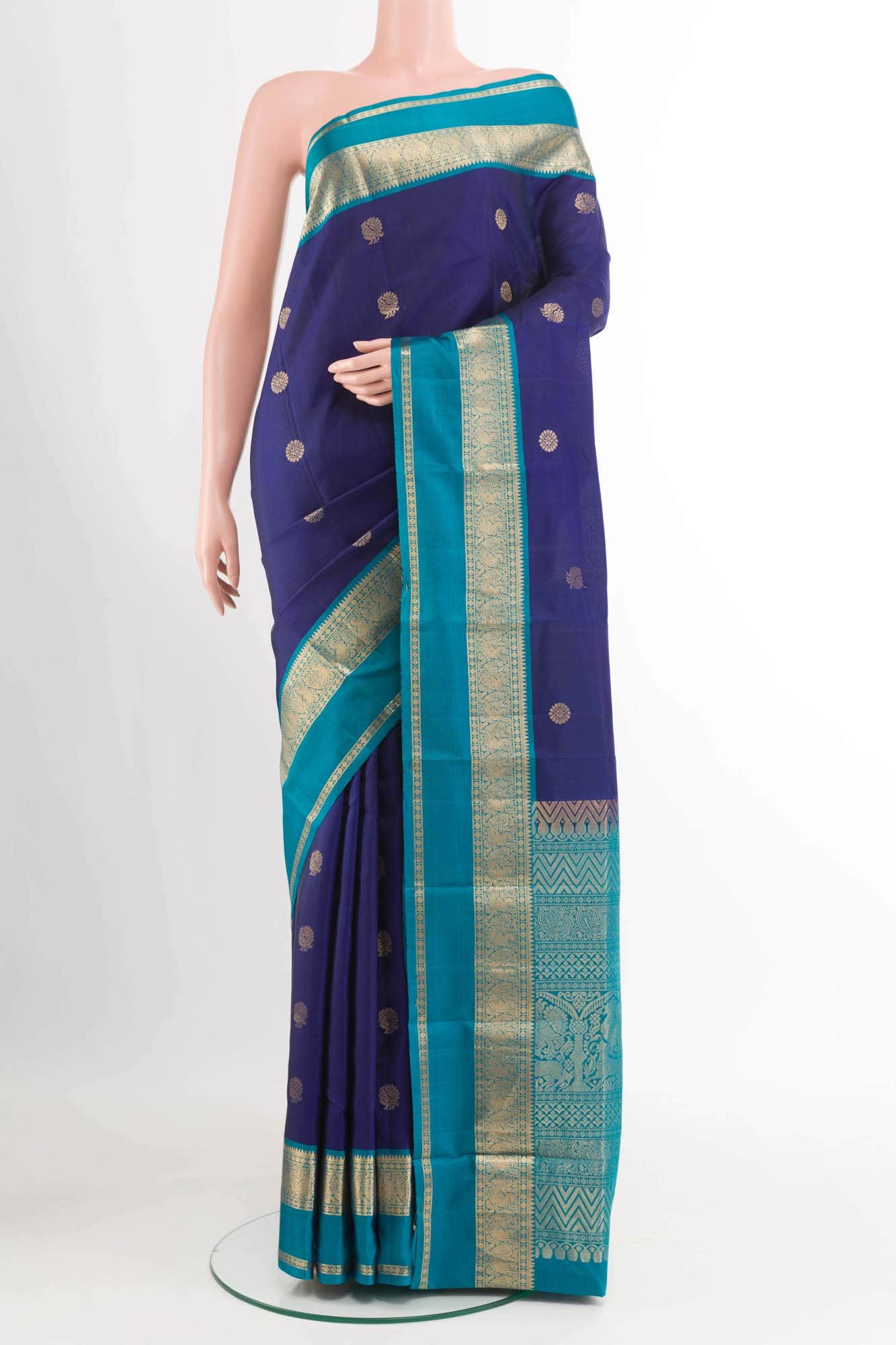 Dark Blue Kanchipuram Silk Saree