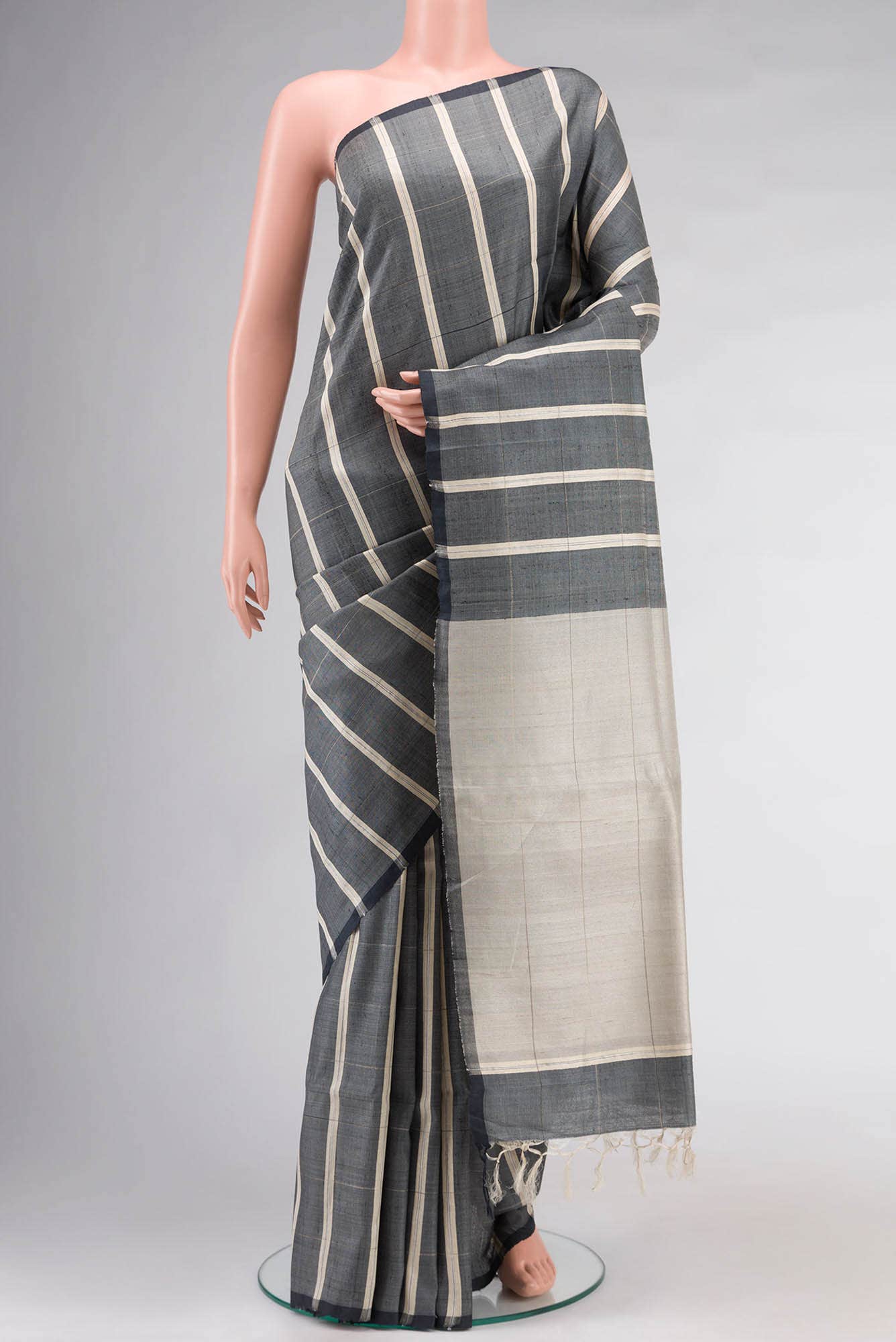 Grey Bhagalpuri Tussar Silk Saree