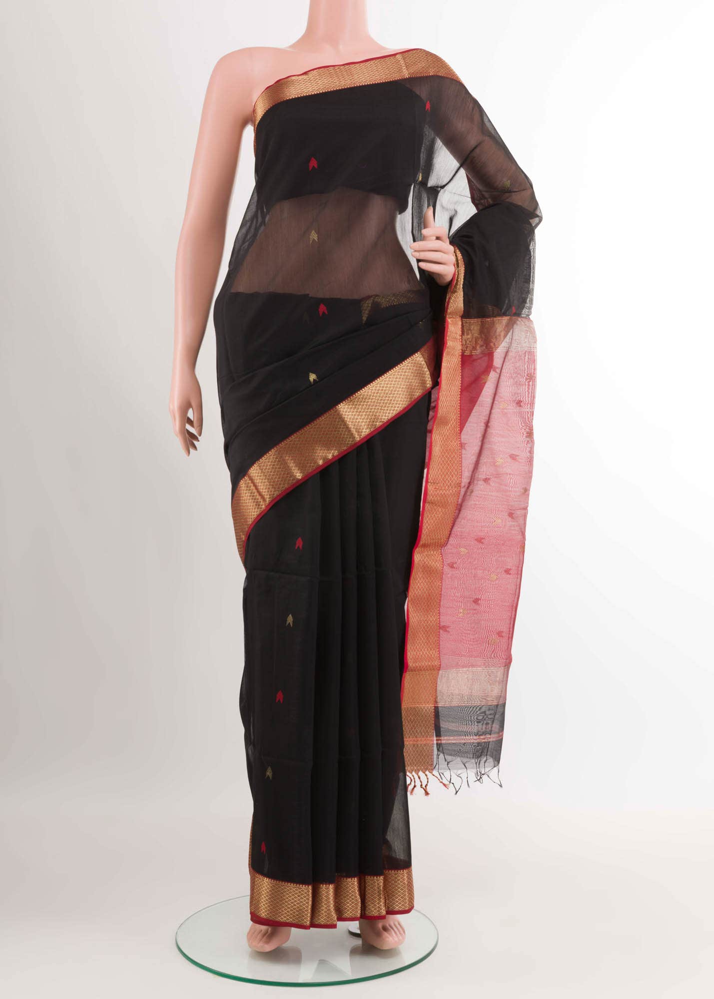 Black Blended Maheshwari Silk Cotton Saree
