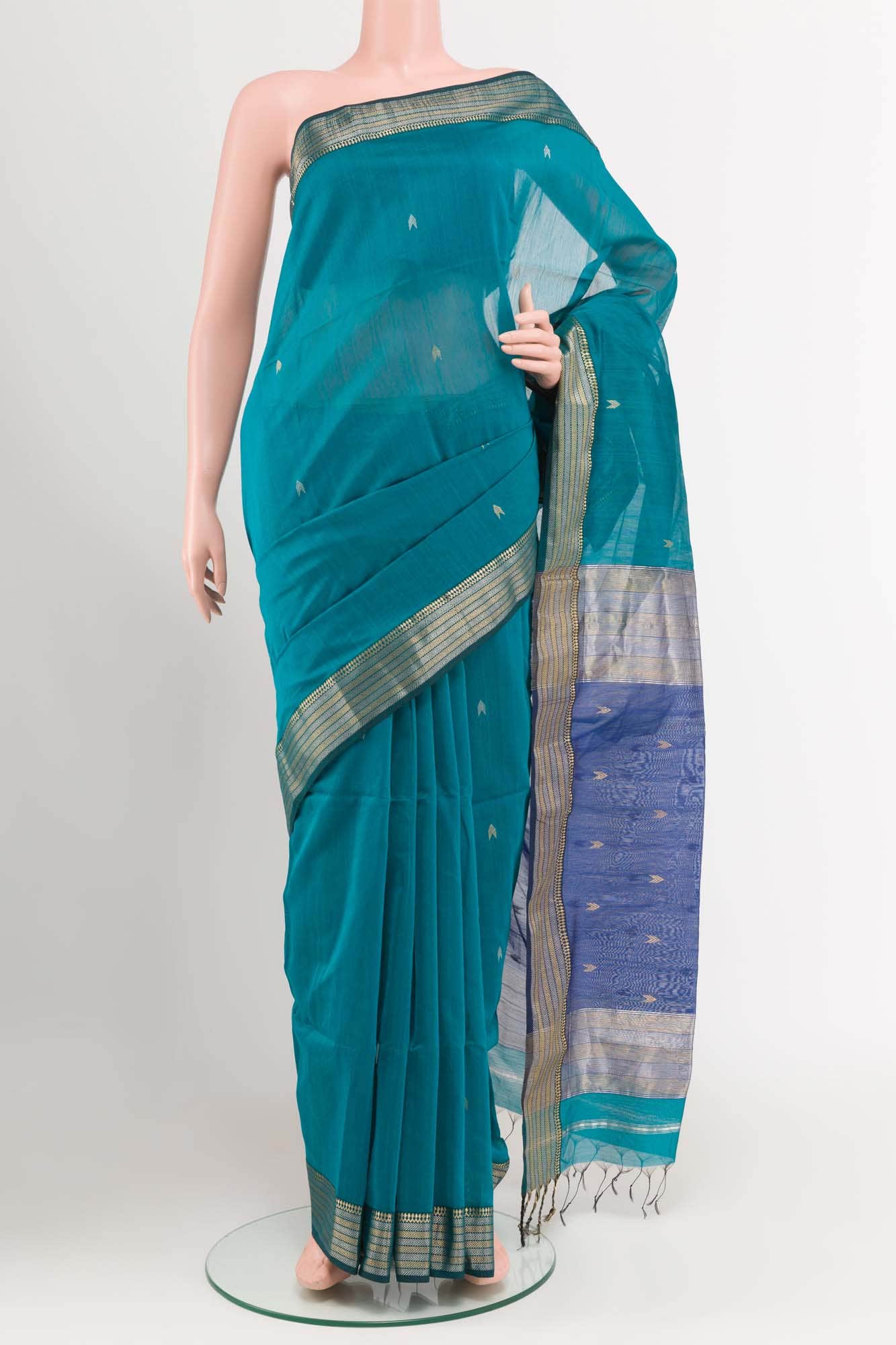 Blue Blended Kora Cotton Saree