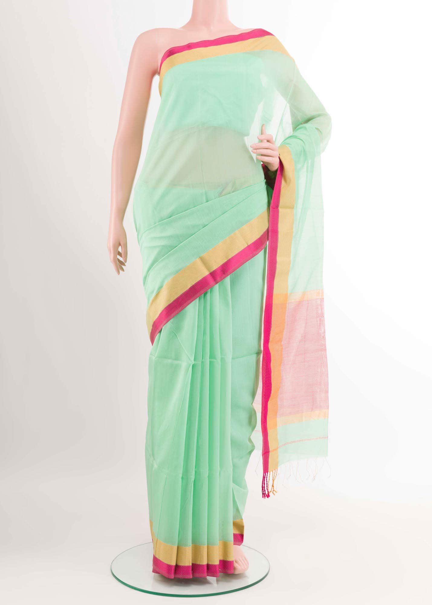 Pista Green Blended Maheshwari Silk Cotton Saree