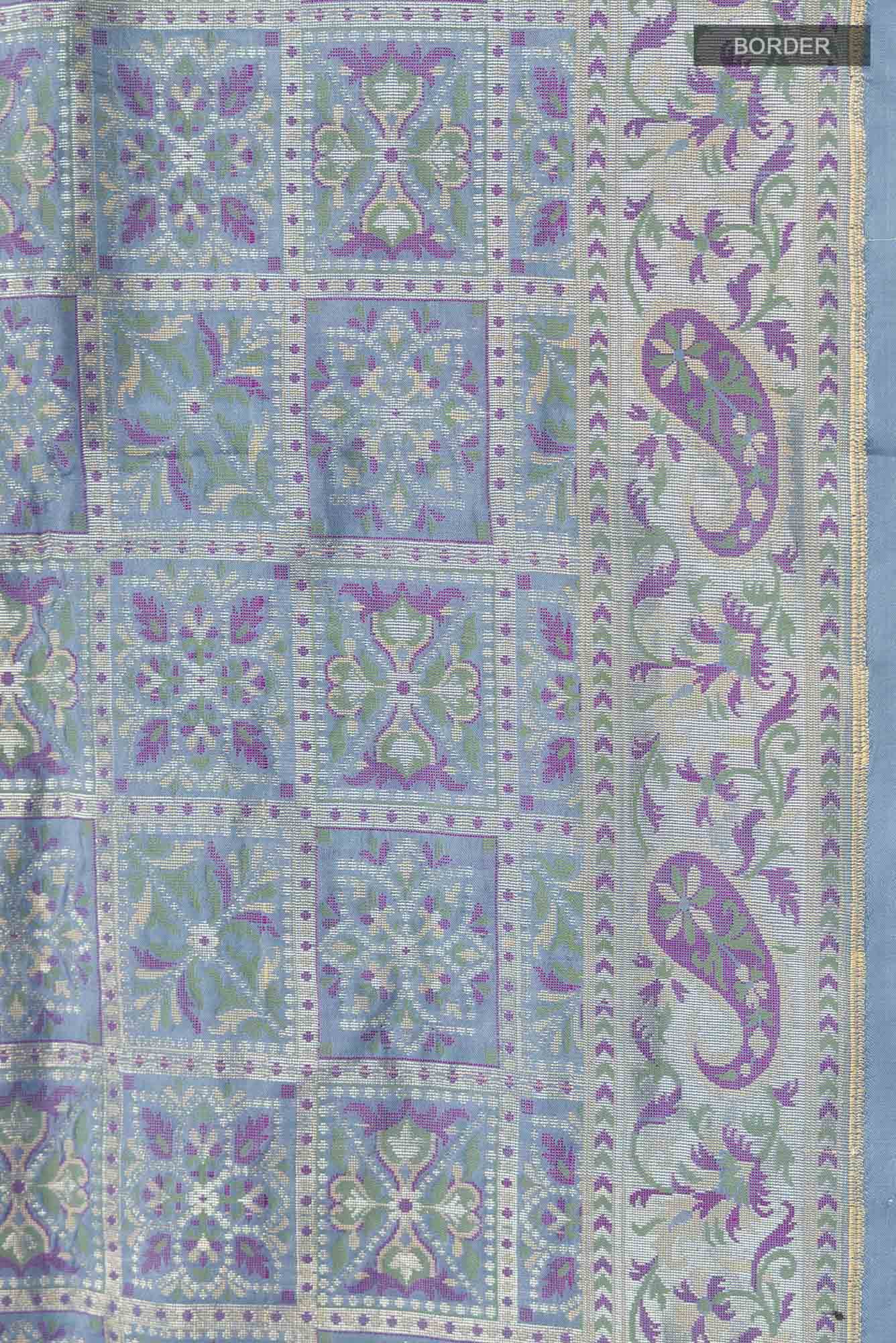 Blue Grey Banarasi Silk Saree
