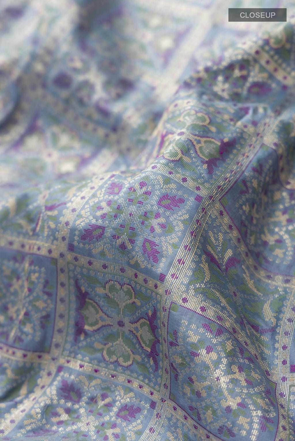 Blue Grey Banarasi Silk Saree