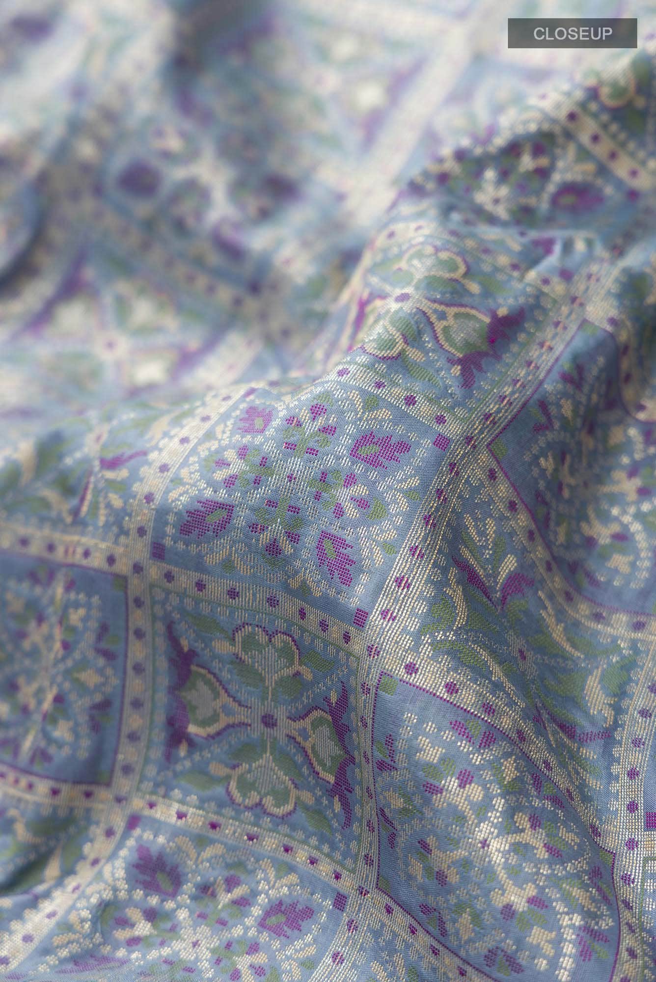 Blue Grey Banarasi Silk Saree
