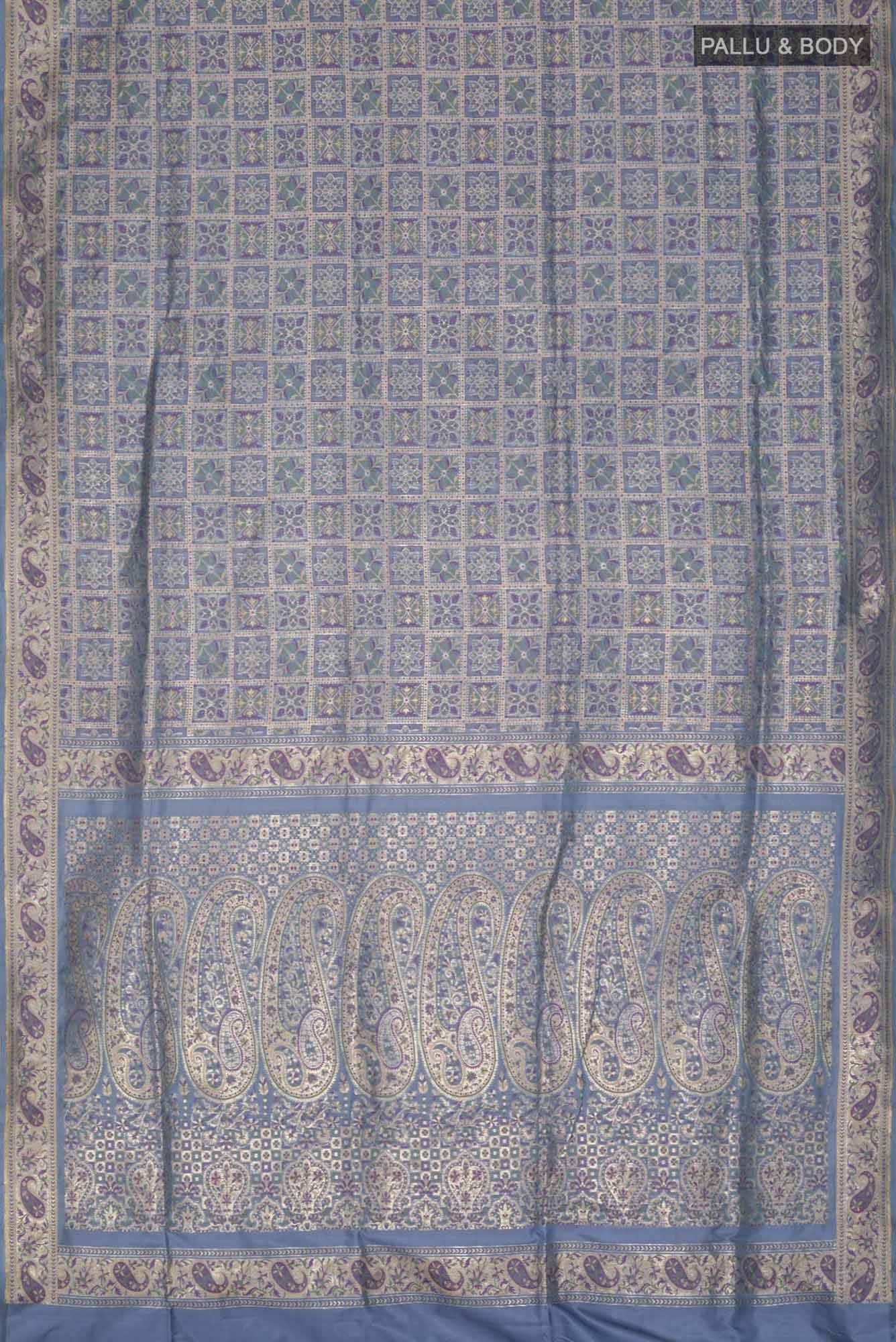 Blue Grey Banarasi Silk Saree