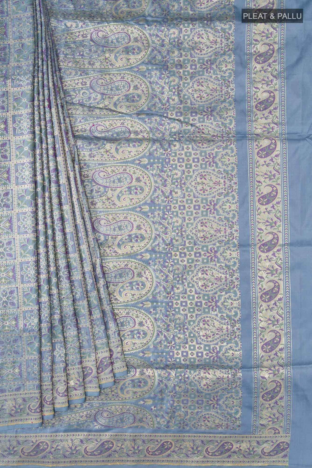 Blue Grey Banarasi Silk Saree