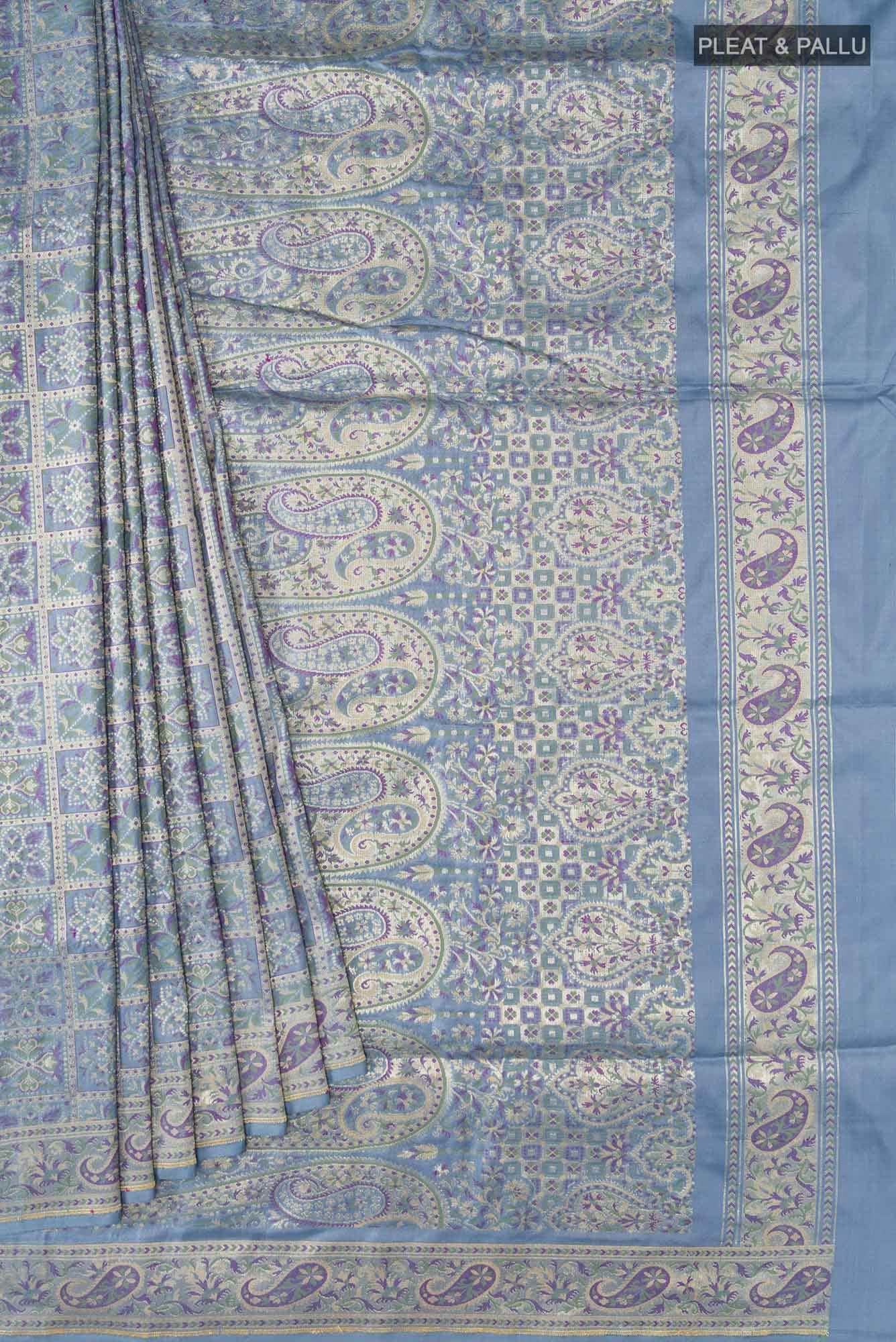 Blue Grey Banarasi Silk Saree