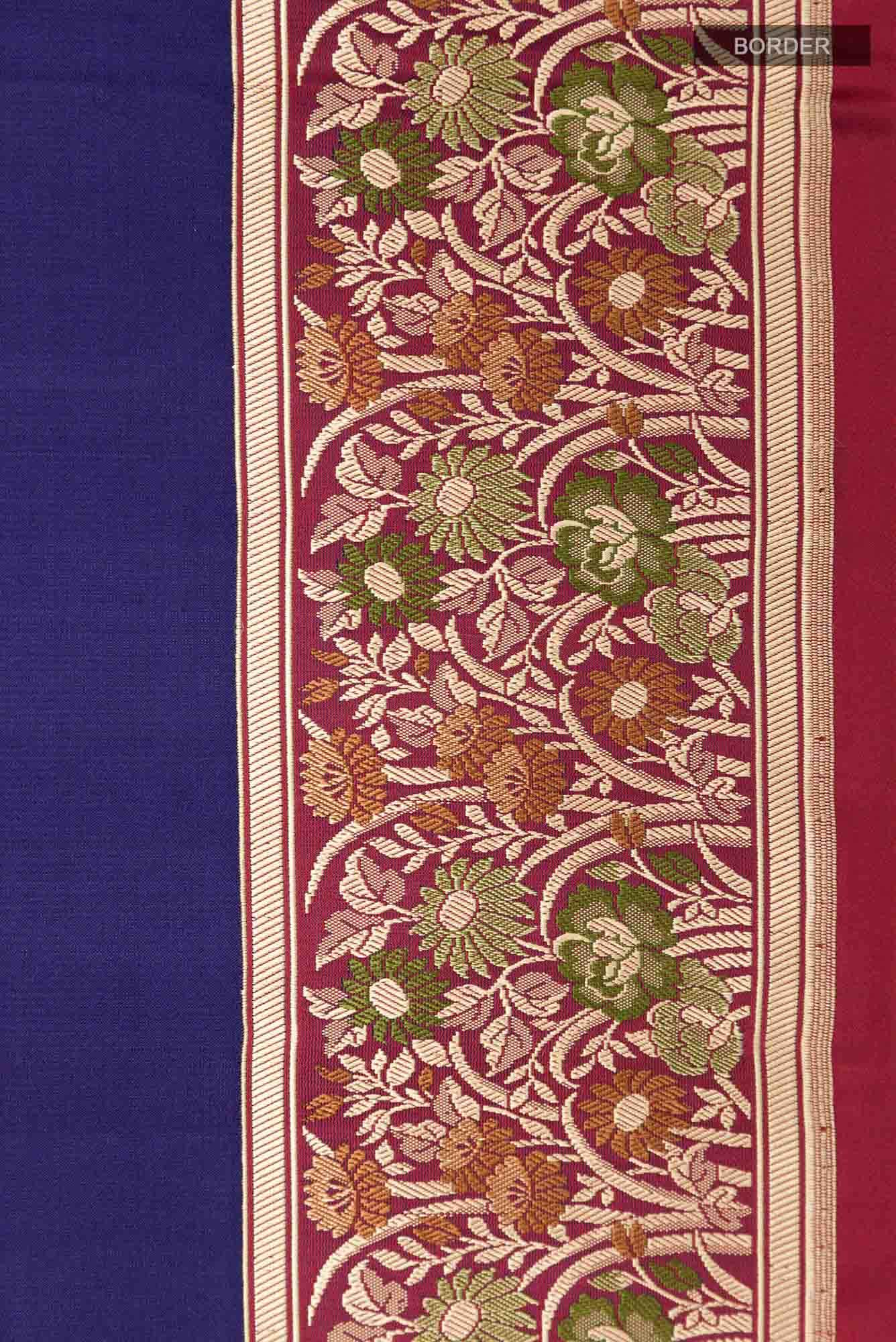Dark Blue Banarasi Tanchoi Silk Saree