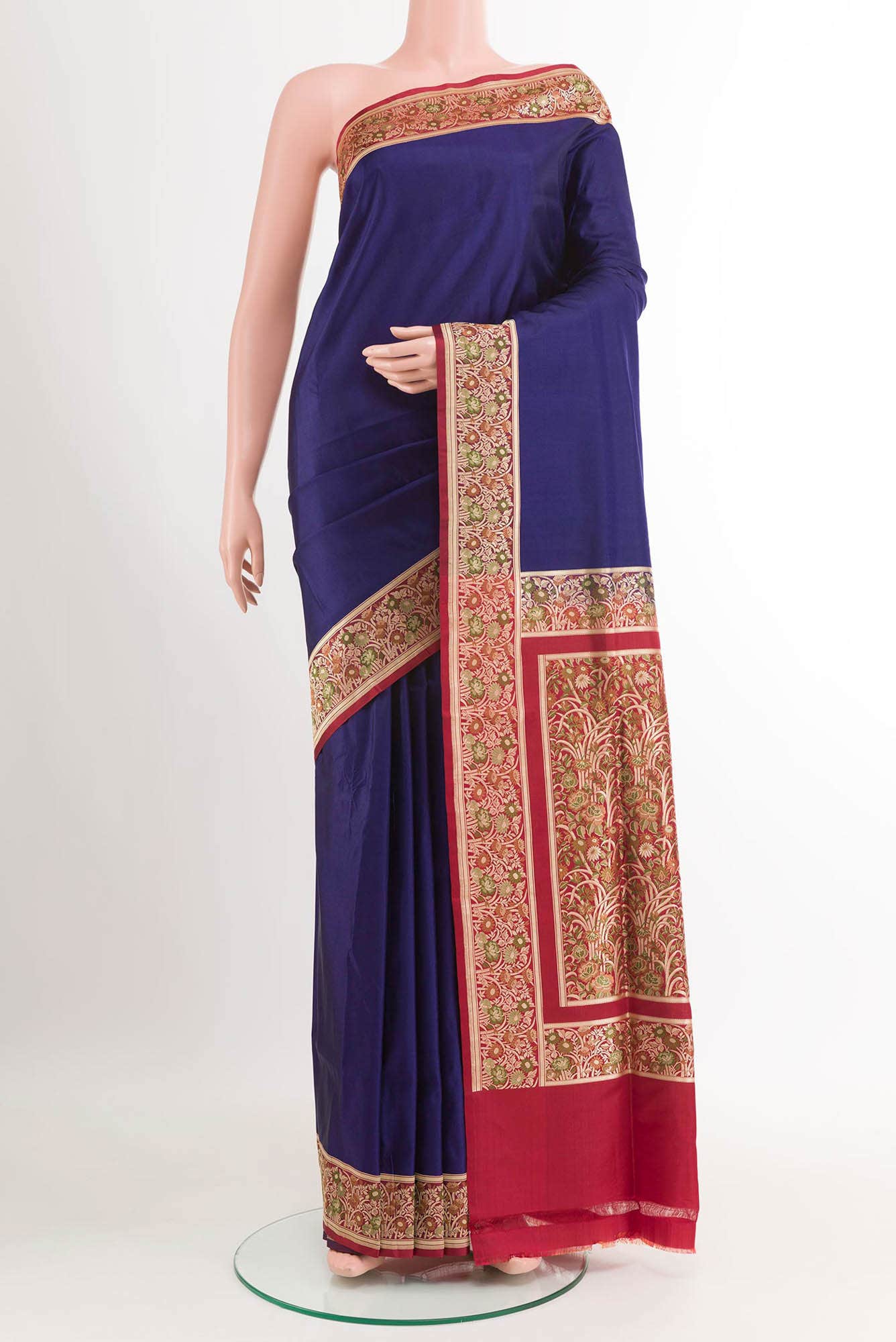 Dark Blue Banarasi Tanchoi Silk Saree